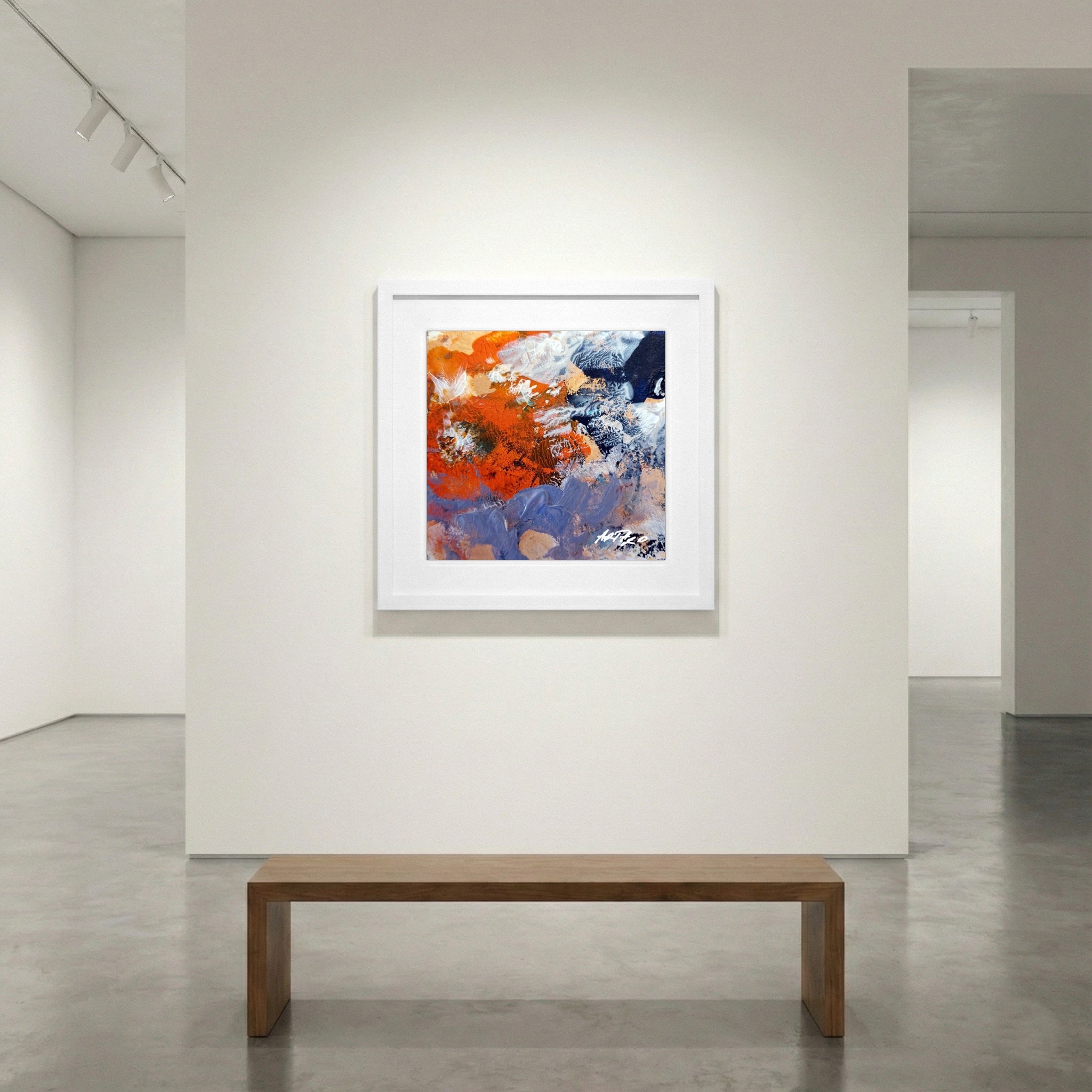 Burnt Orange and Blue Acrylic on Paper — art on the wall, room interior preview 1