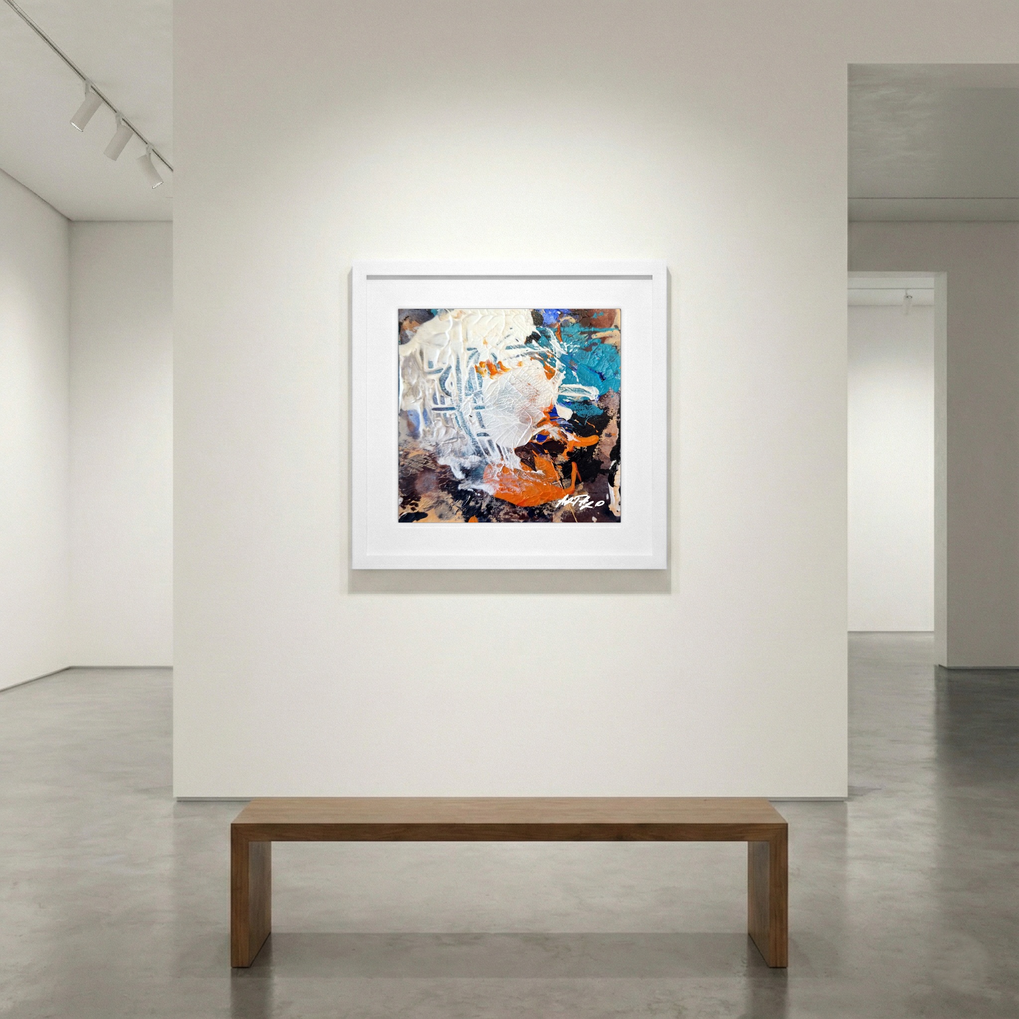 Vibrant Orange and Teal Abstract on Paper — art on the wall, room interior preview 1