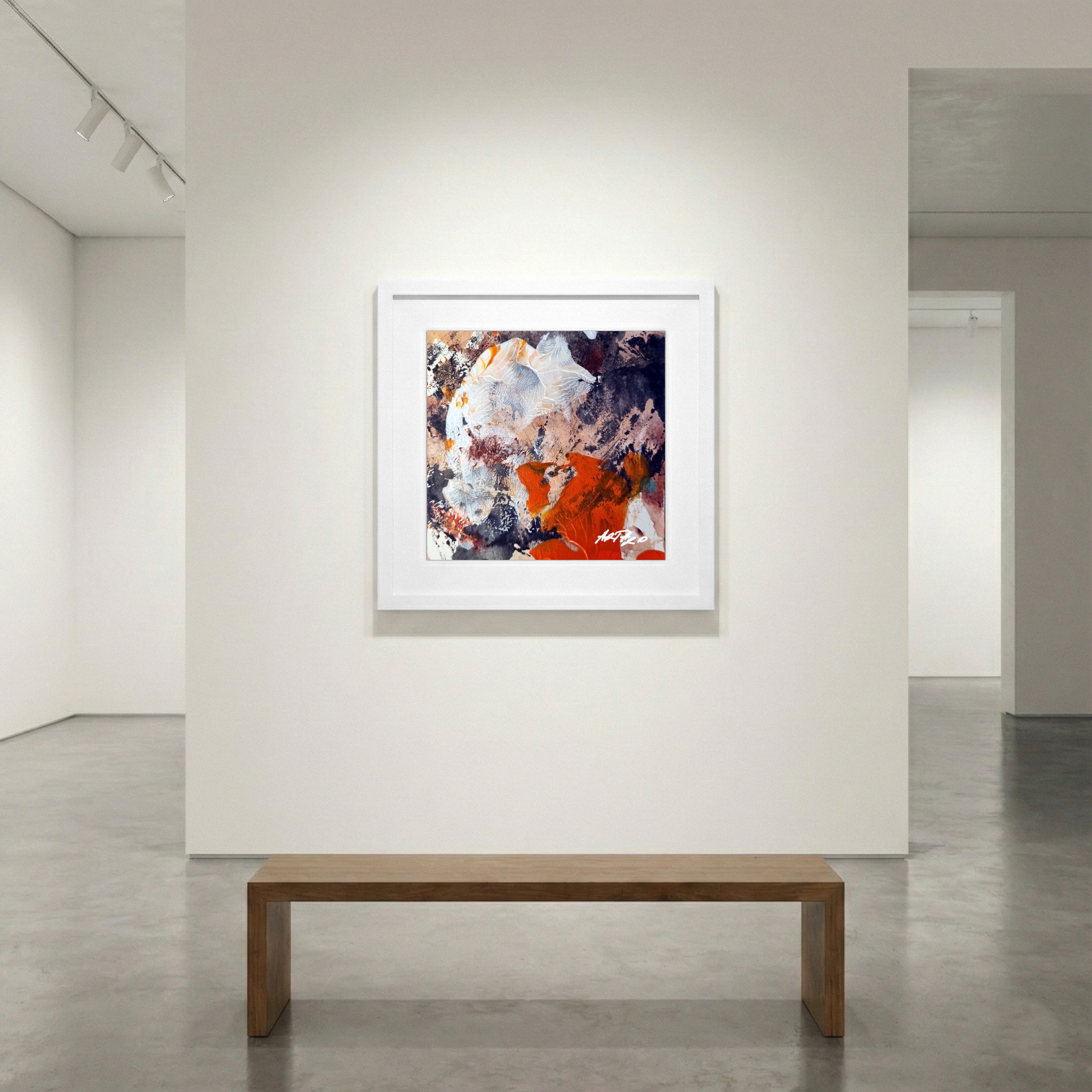 Burnt Orange and White Acrylic on Paper — art on the wall, room interior preview 1