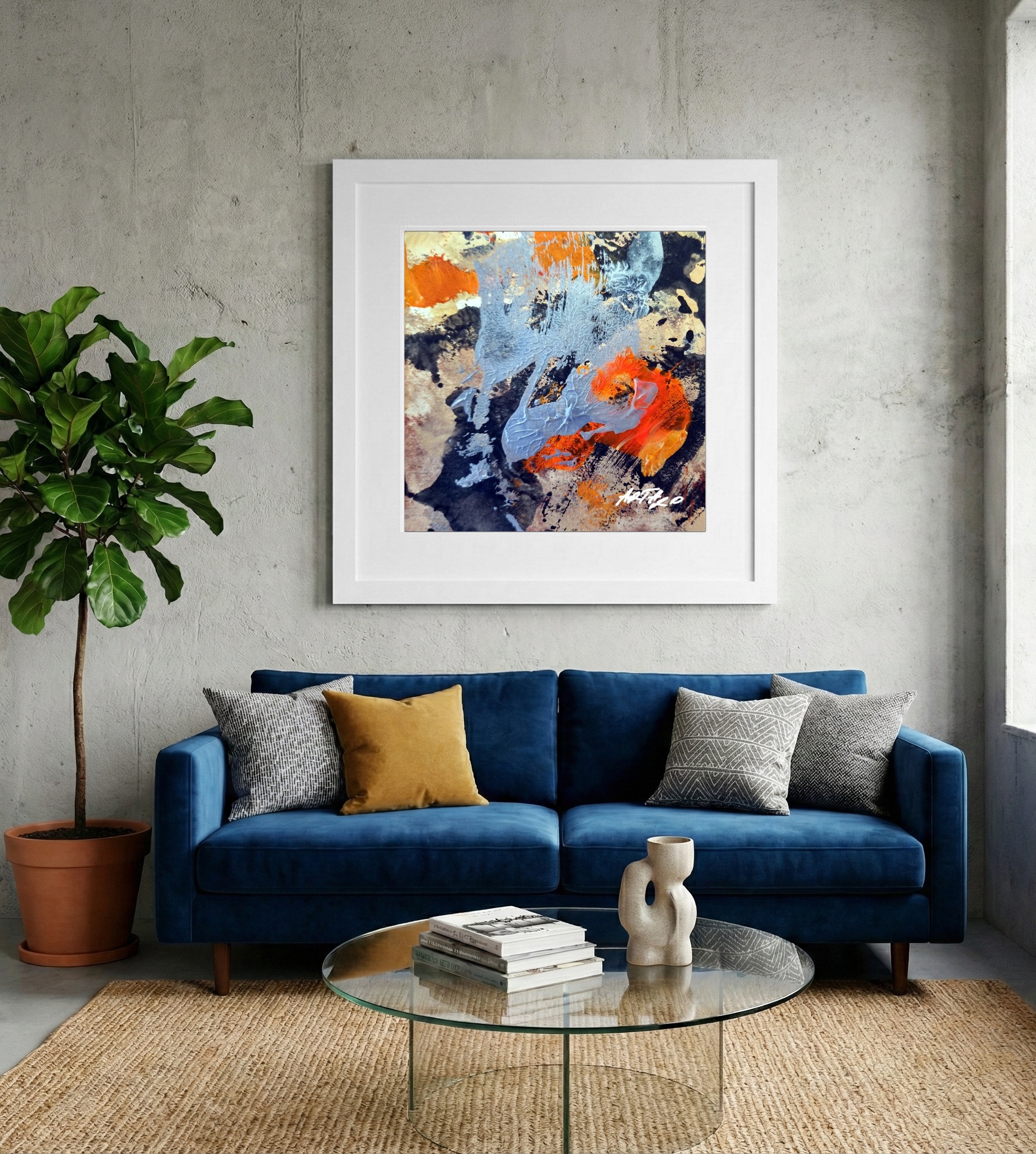 Burnt Orange and Black Abstract on Paper — art on the wall, room interior preview 2