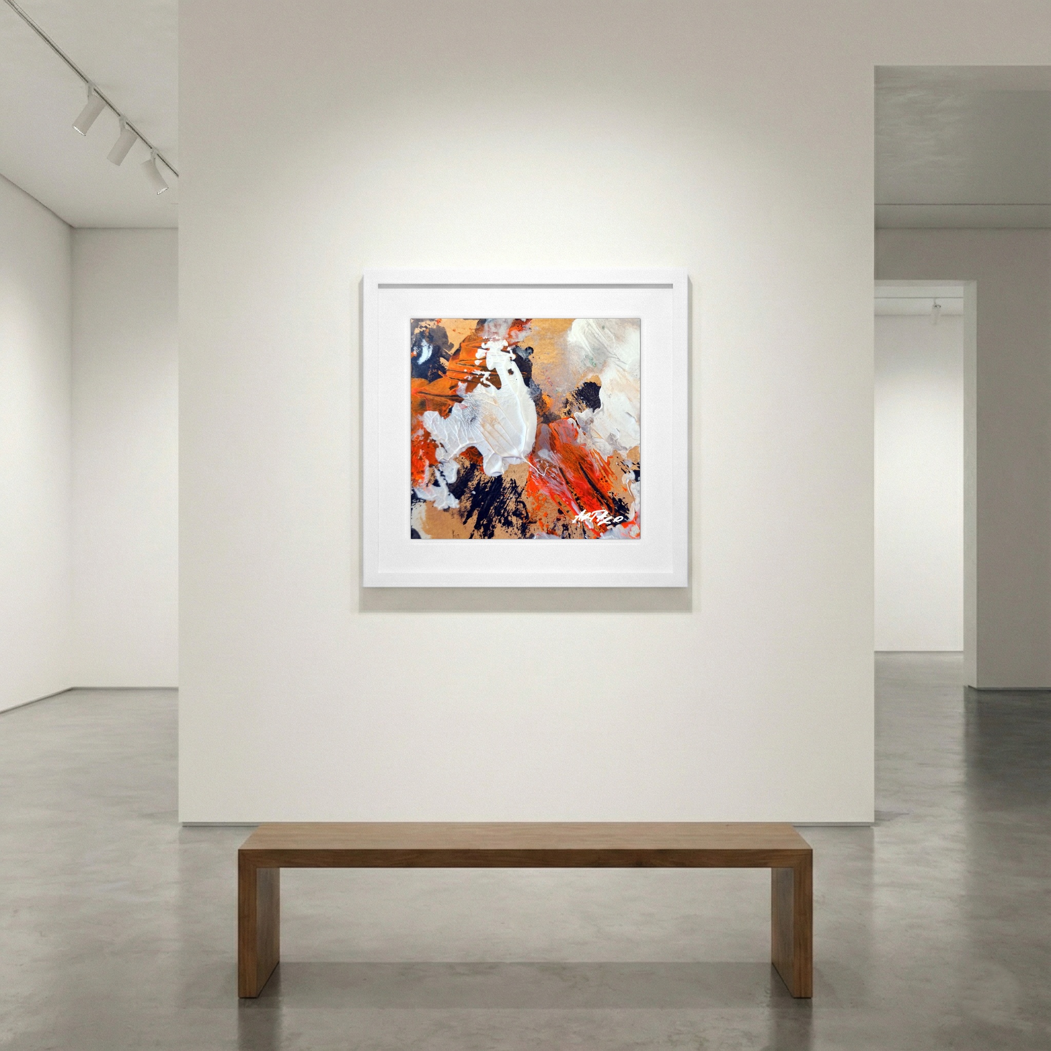 Crimson and White Acrylic on Paper — art on the wall, room interior preview 1