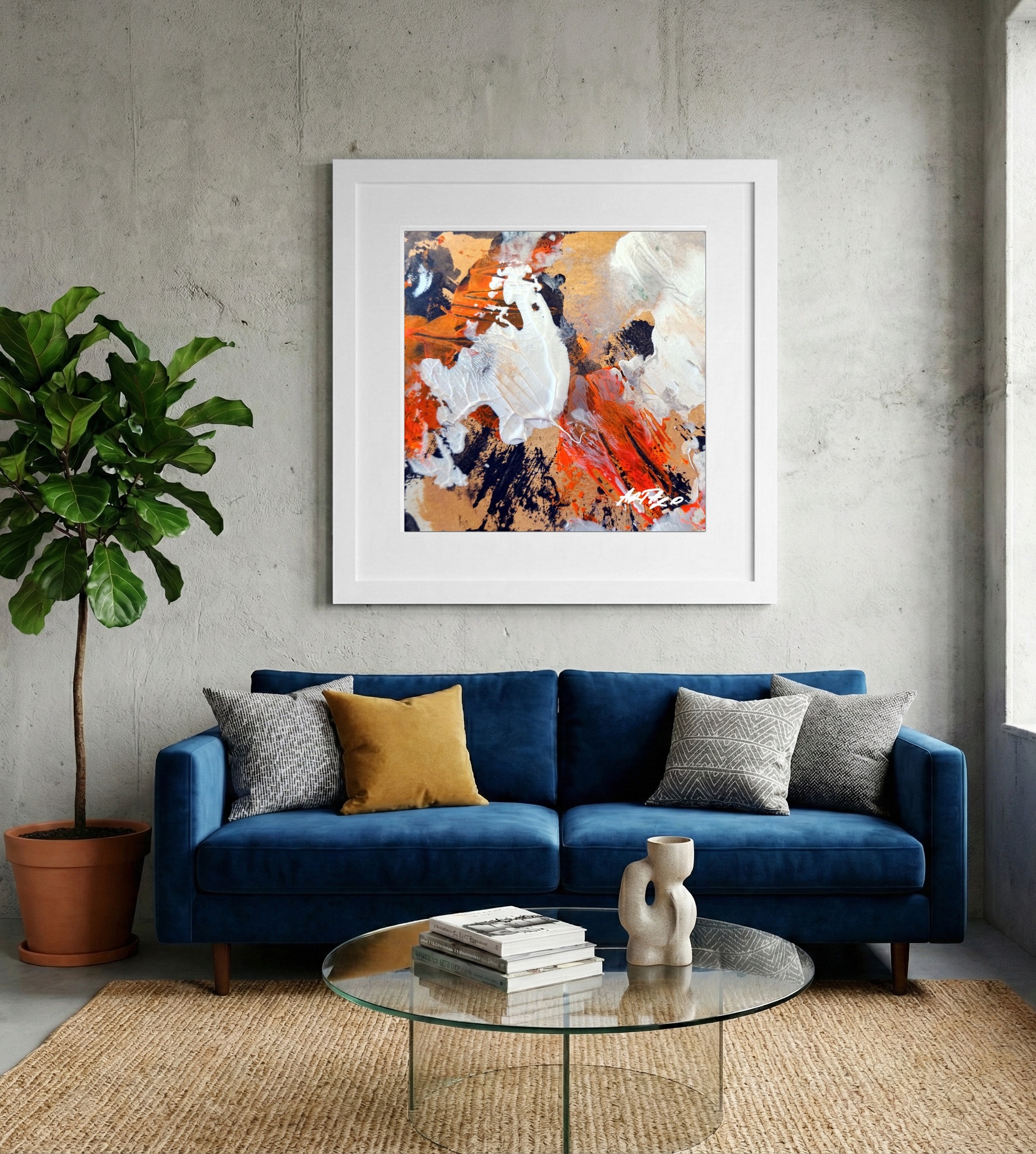 Crimson and White Acrylic on Paper — art on the wall, room interior preview 2