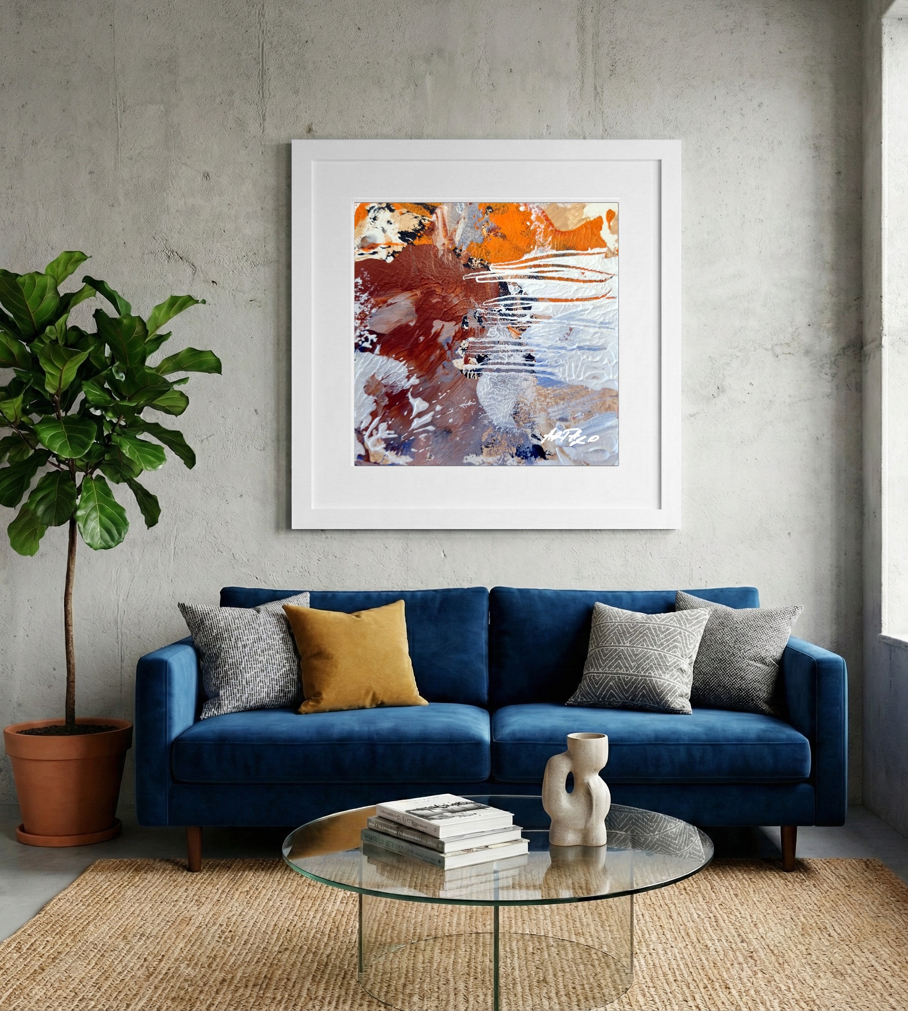 Burnt Sienna Abstract on Paper — art on the wall, room interior preview 2