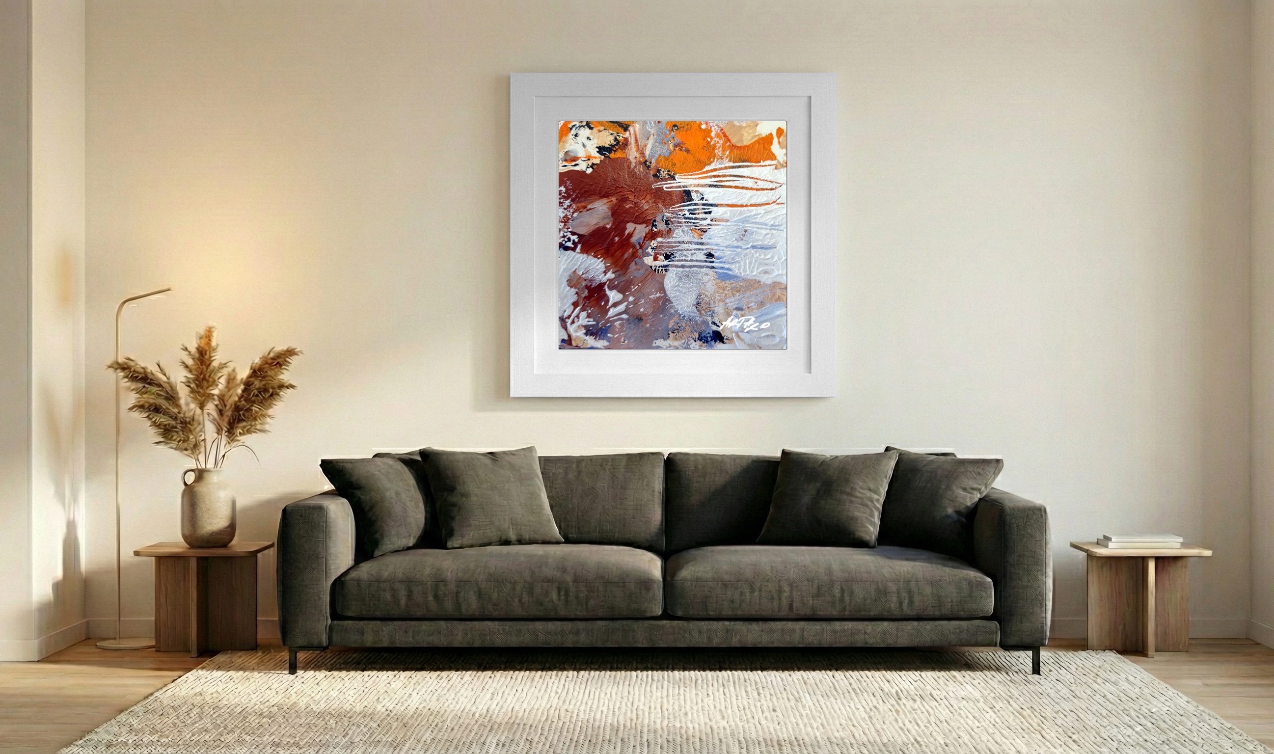 Burnt Sienna Abstract on Paper — art on the wall, room interior preview 3