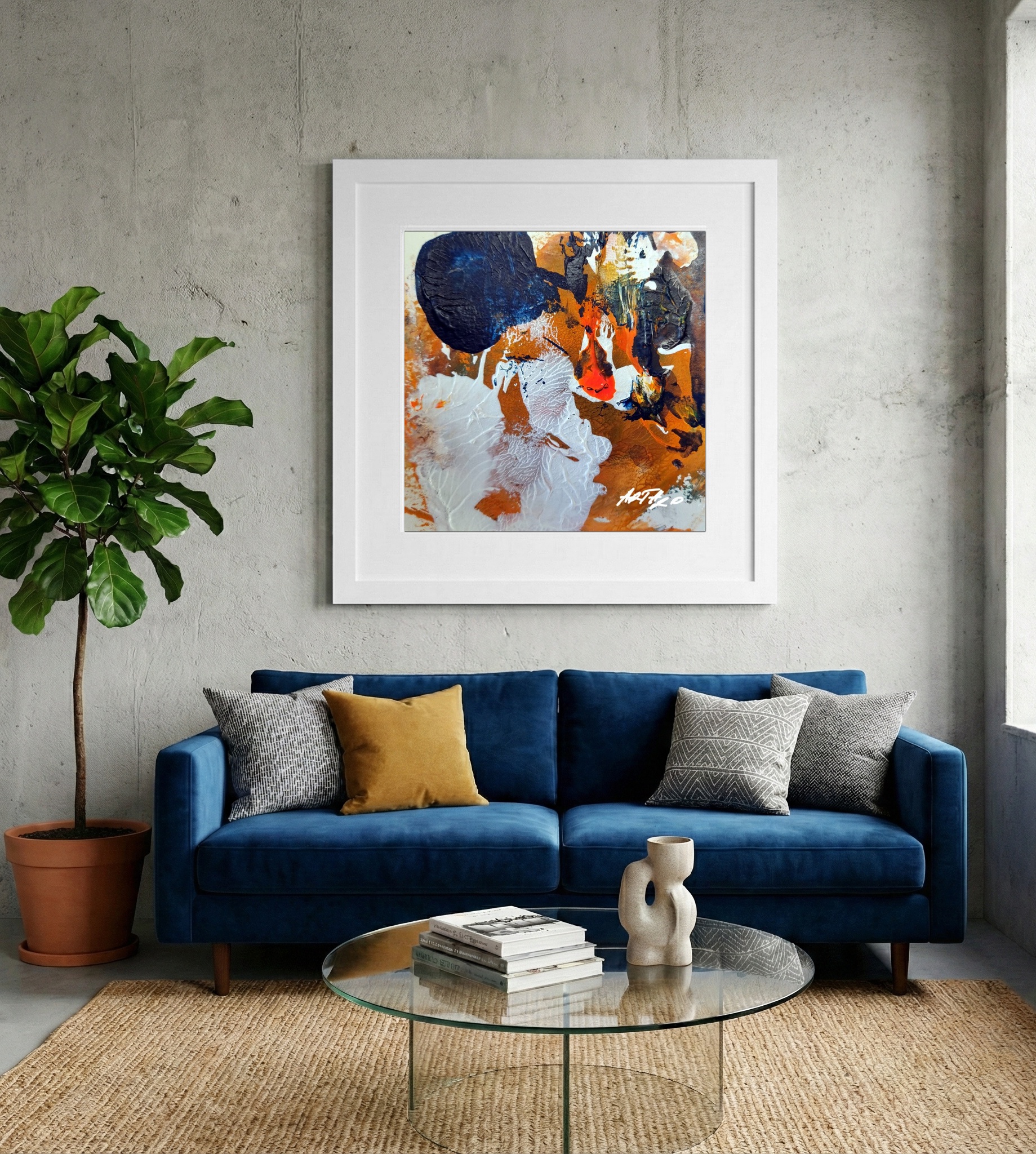 Burnt Orange Swirls on Paper — art on the wall, room interior preview 2
