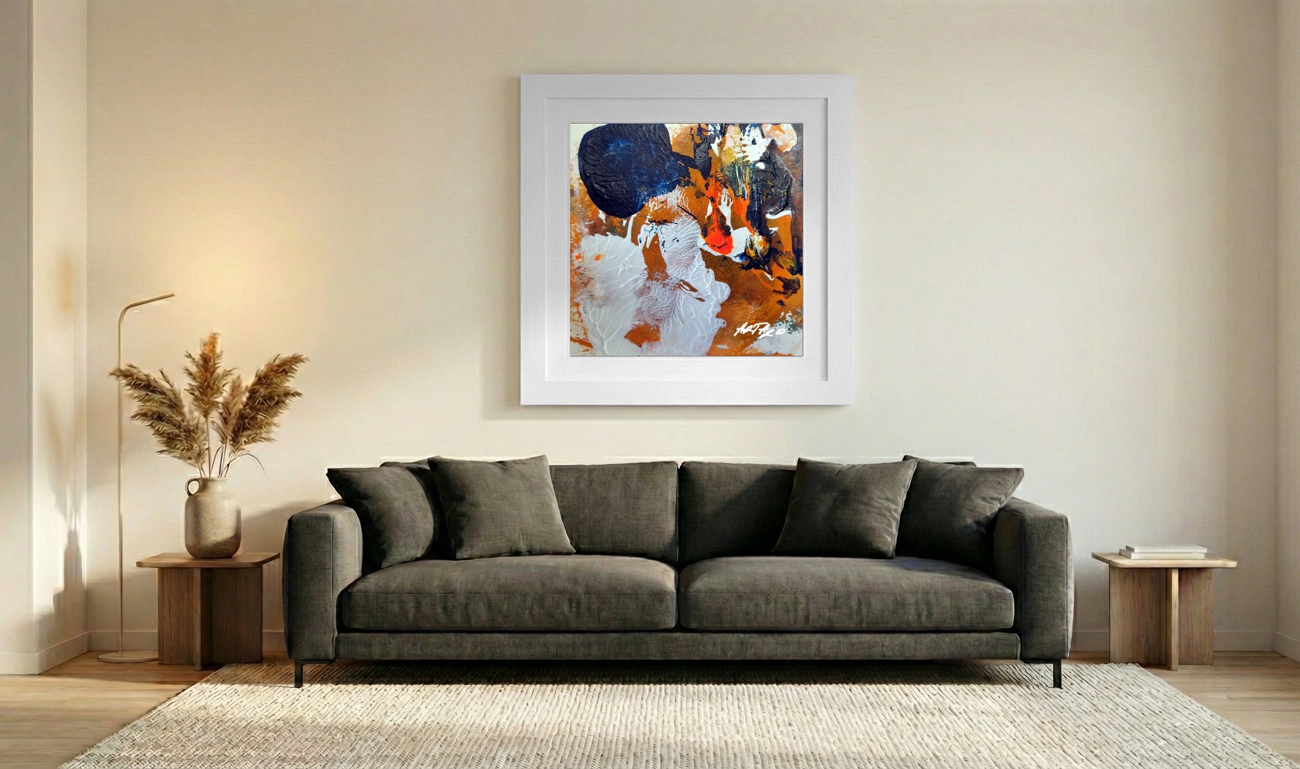 Burnt Orange Swirls on Paper — art on the wall, room interior preview 3
