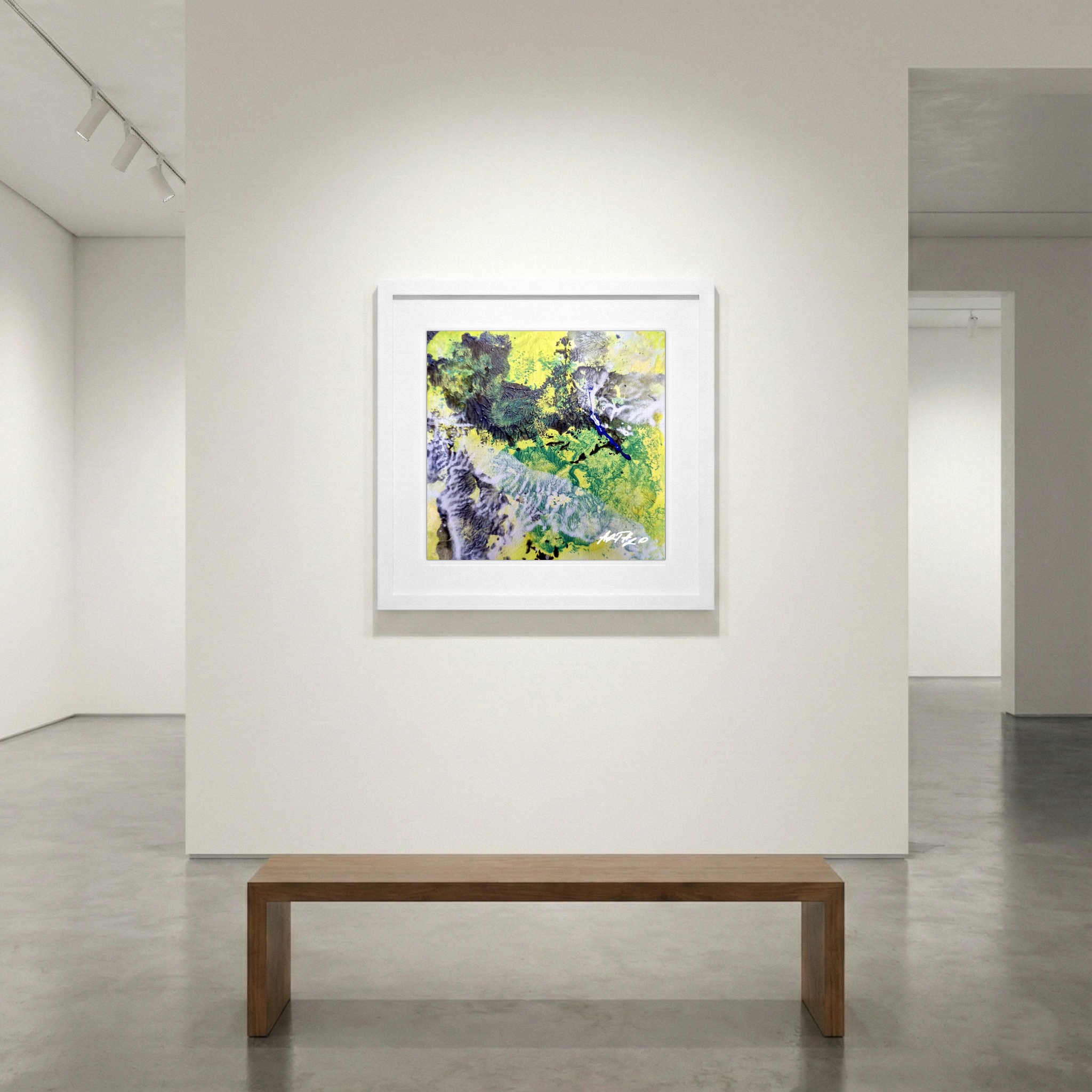 Lime Green and Yellow Abstract on Paper — art on the wall, room interior preview 1