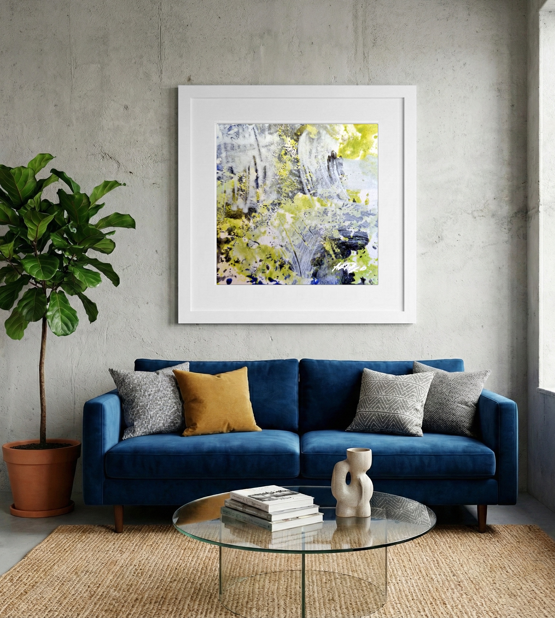Lime Green Watercolor Energy on Paper — art on the wall, room interior preview 2