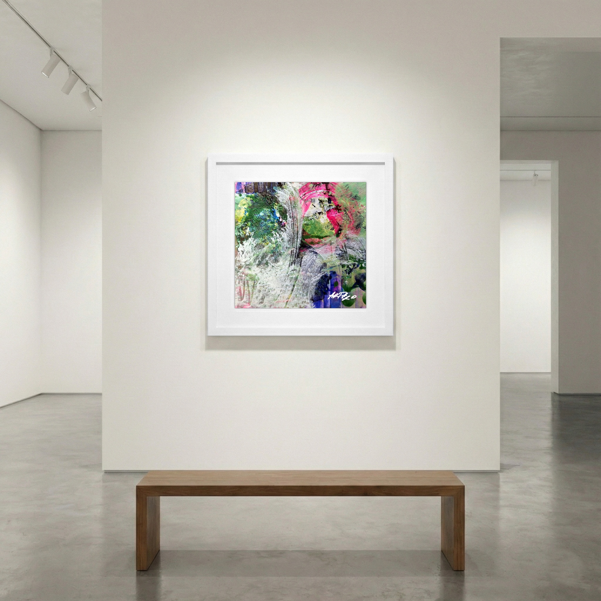 Green and Pink Ink Explosion on Paper — art on the wall, room interior preview 1