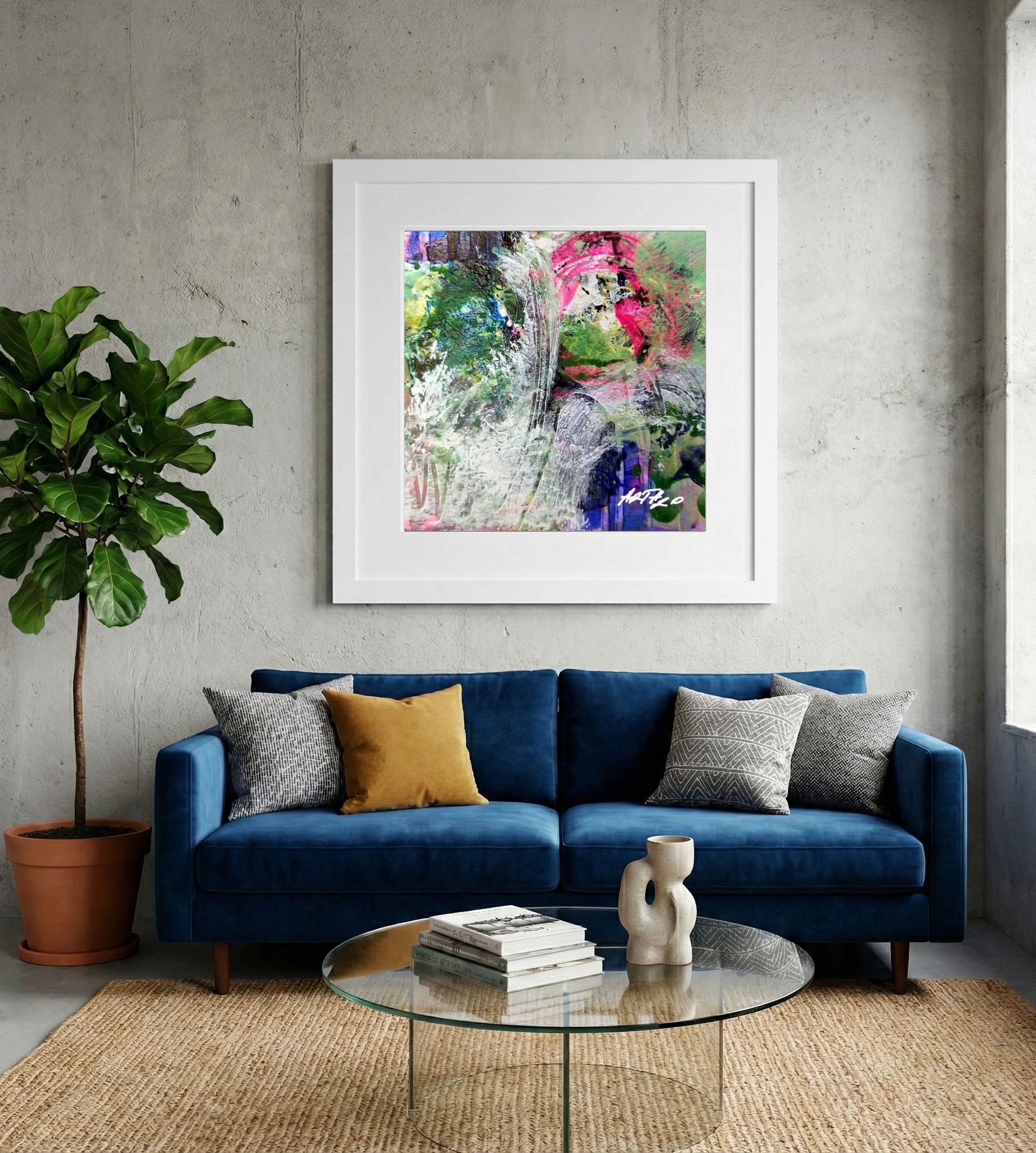Green and Pink Ink Explosion on Paper — art on the wall, room interior preview 2