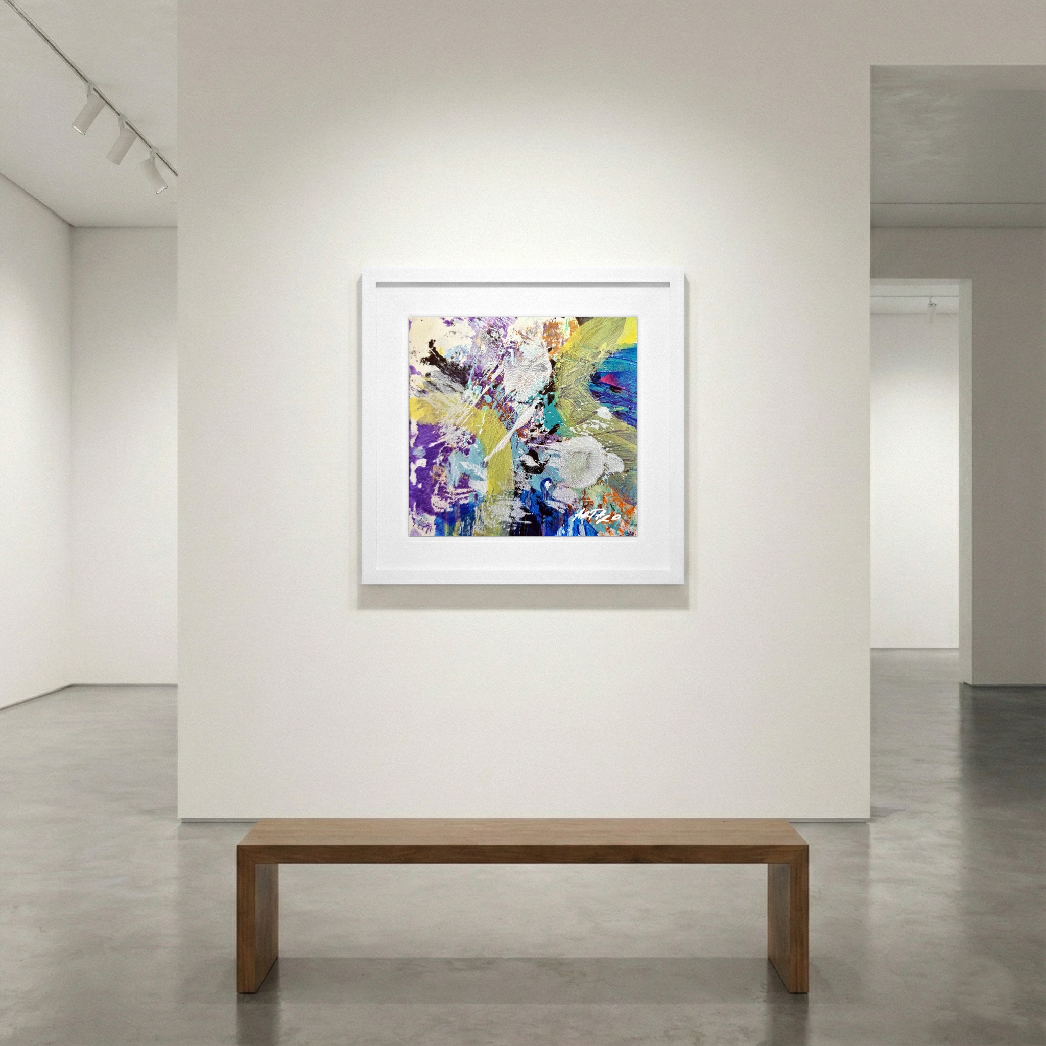 Purple and Teal Acrylic Abstract on Paper — art on the wall, room interior preview 1