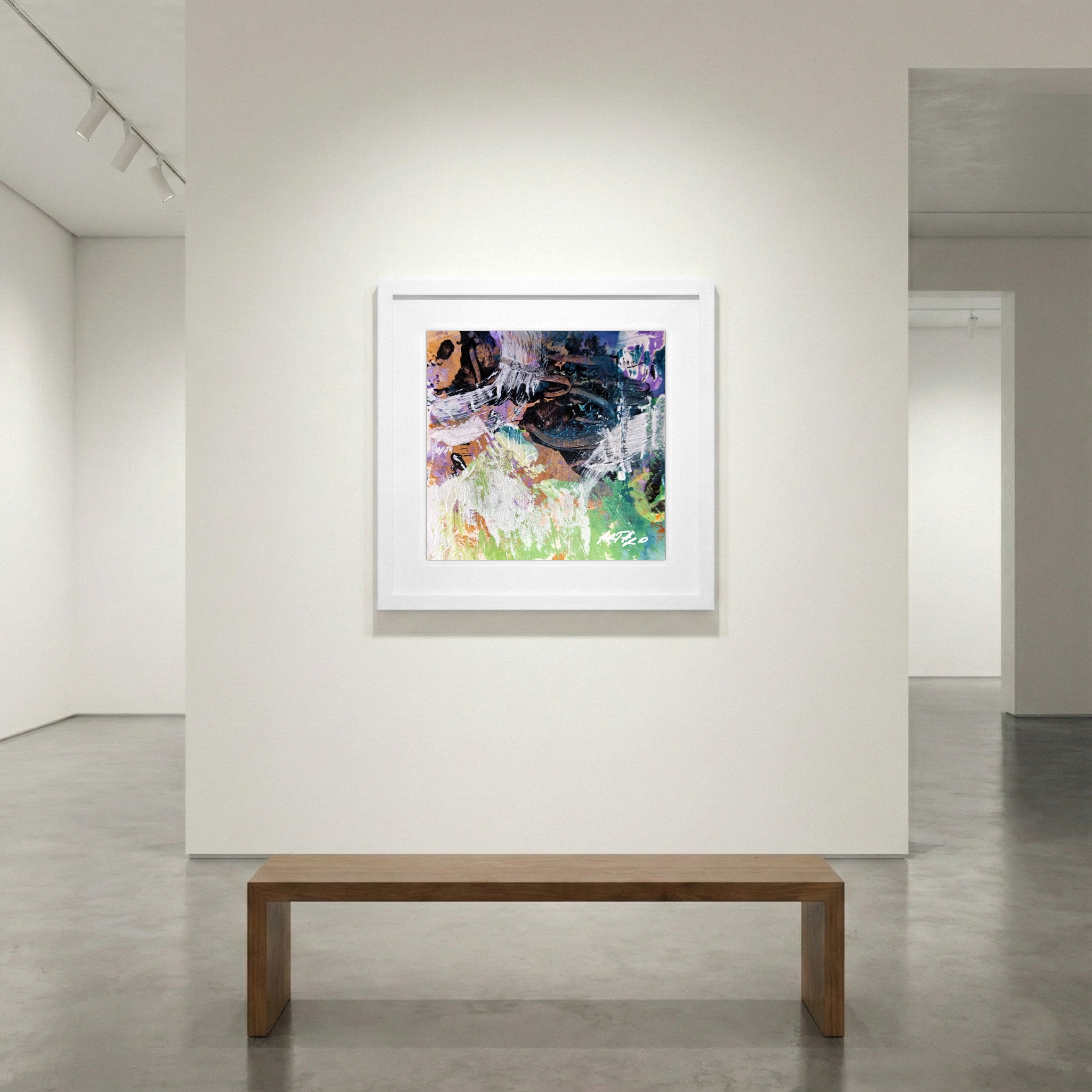 Violet and Emerald Acrylic Abstract on Paper — art on the wall, room interior preview 1