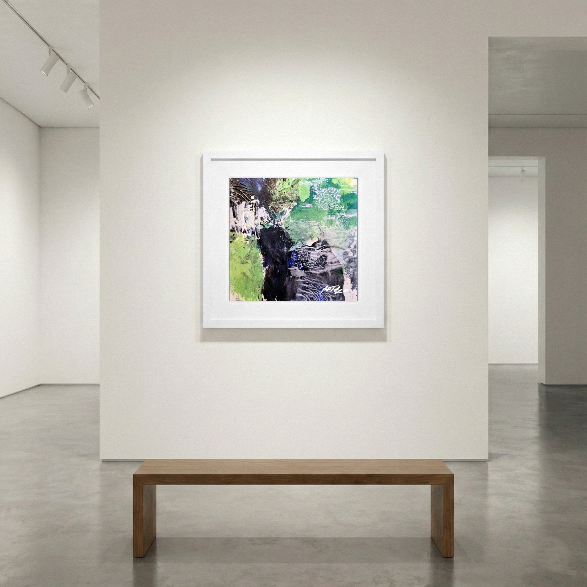 Emerald Green and Black Abstract on Paper — art on the wall, room interior preview 1