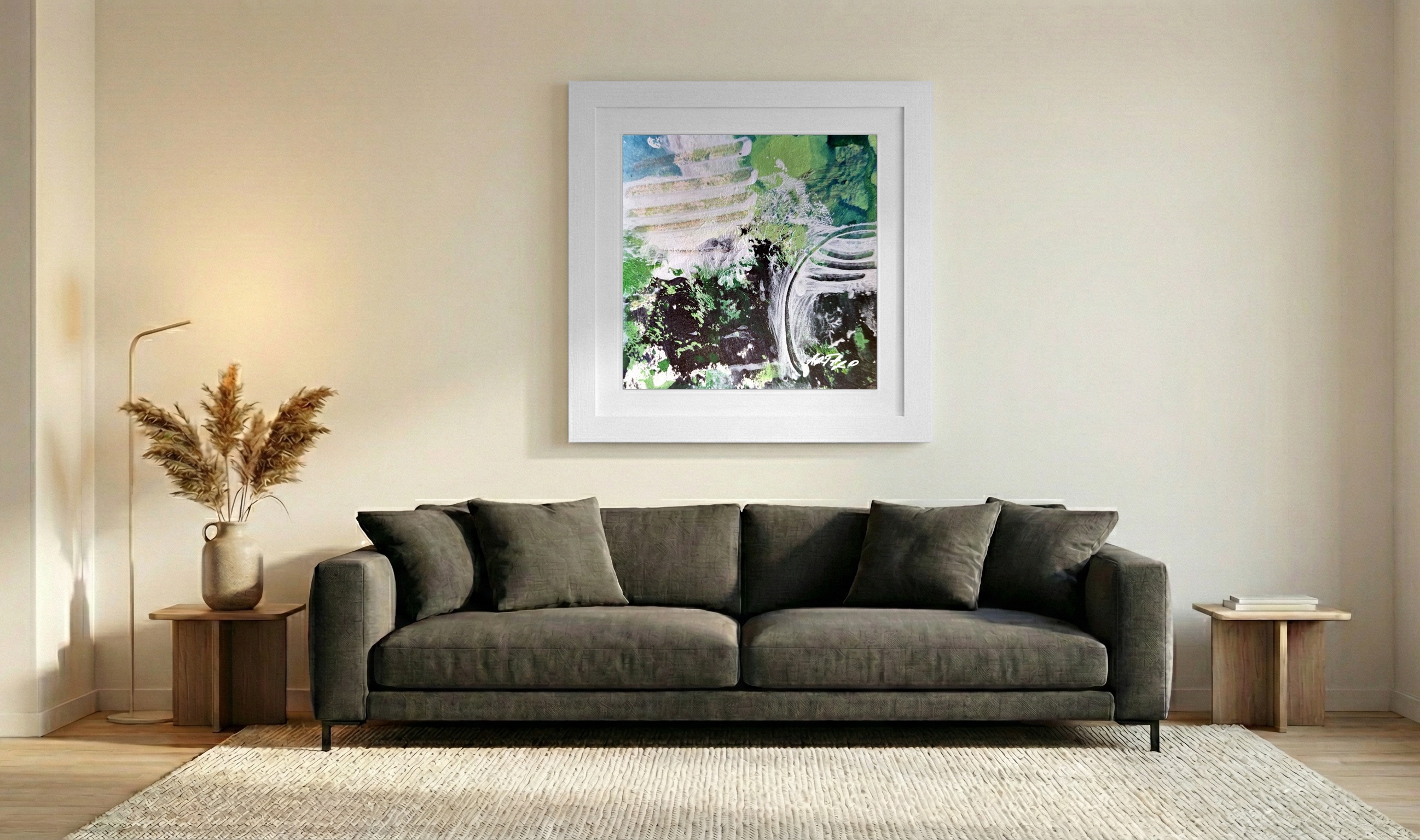 Emerald Green Acrylic on Paper — art on the wall, room interior preview 3