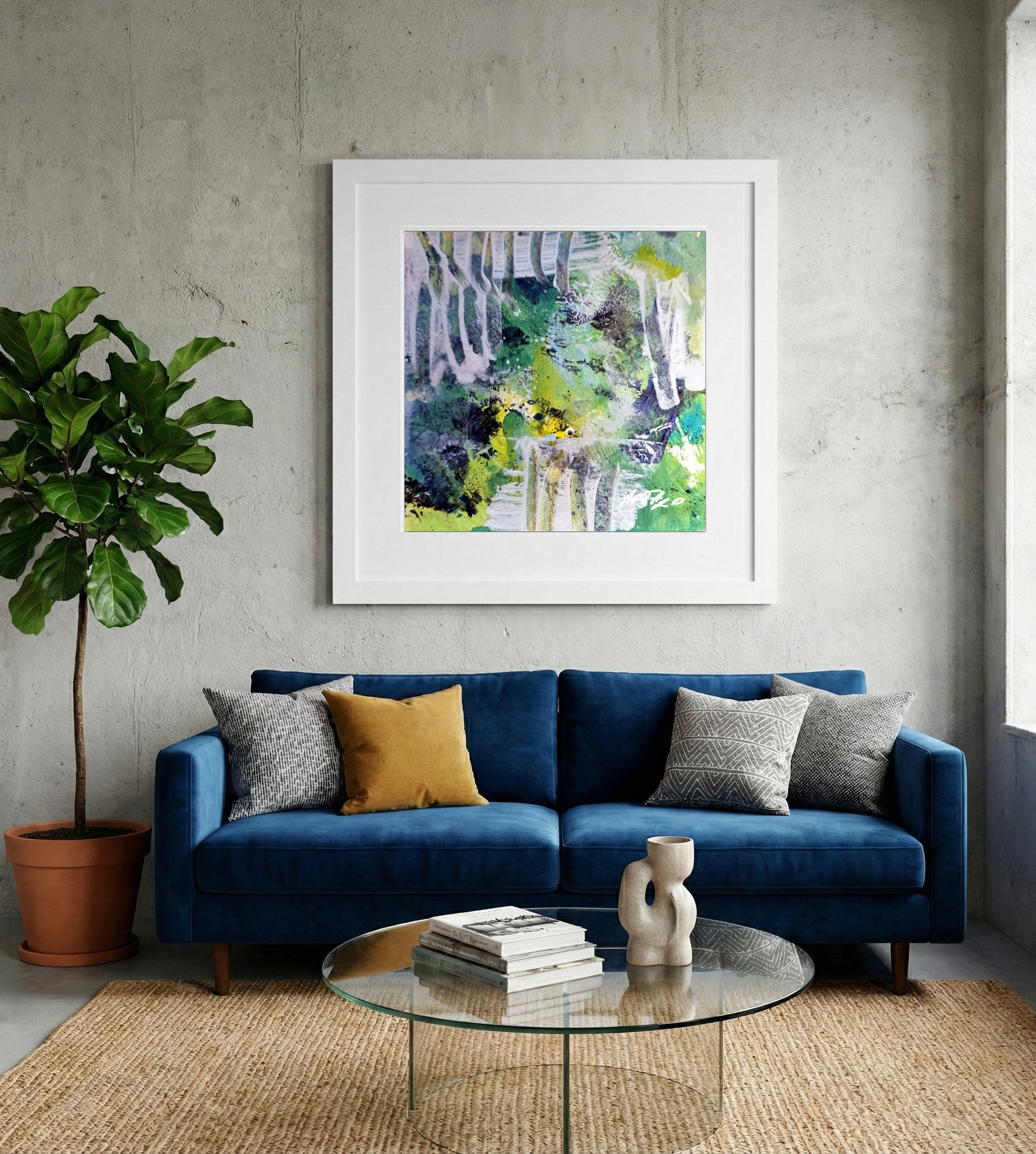 Emerald Green Acrylic on Paper — art on the wall, room interior preview 2