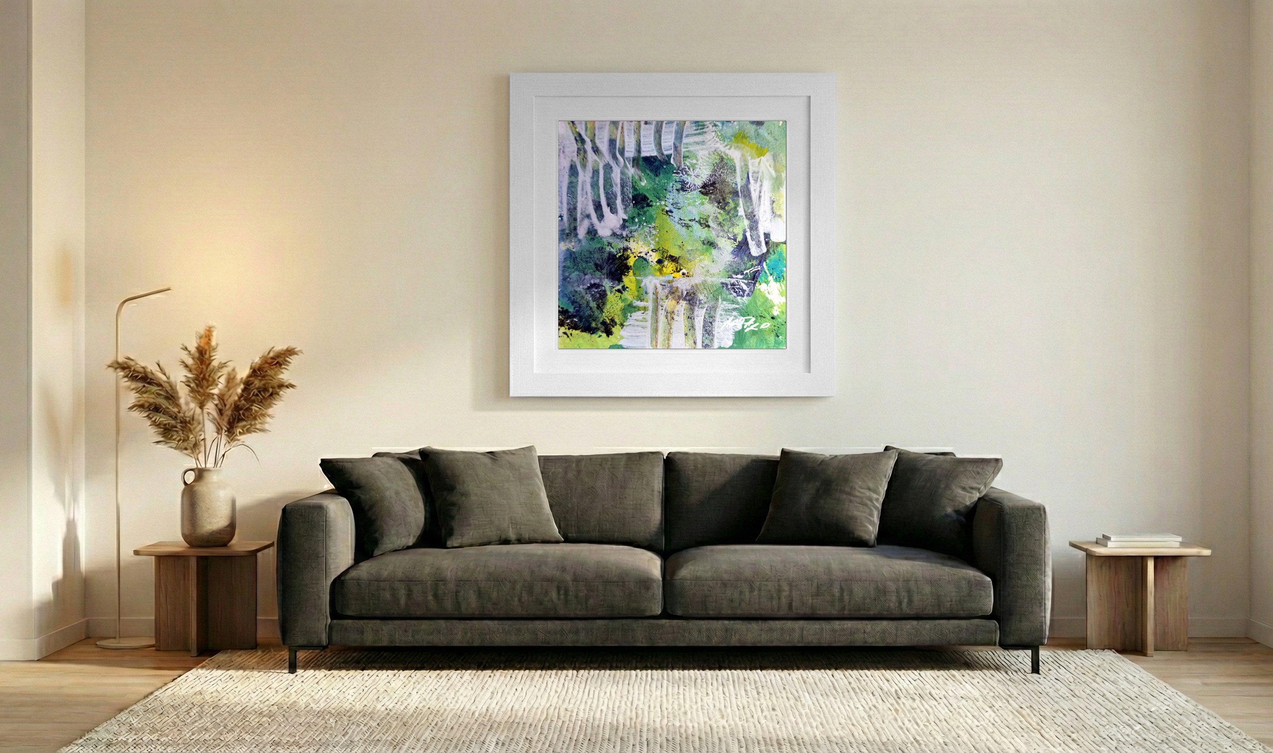 Emerald Green Acrylic on Paper — art on the wall, room interior preview 3