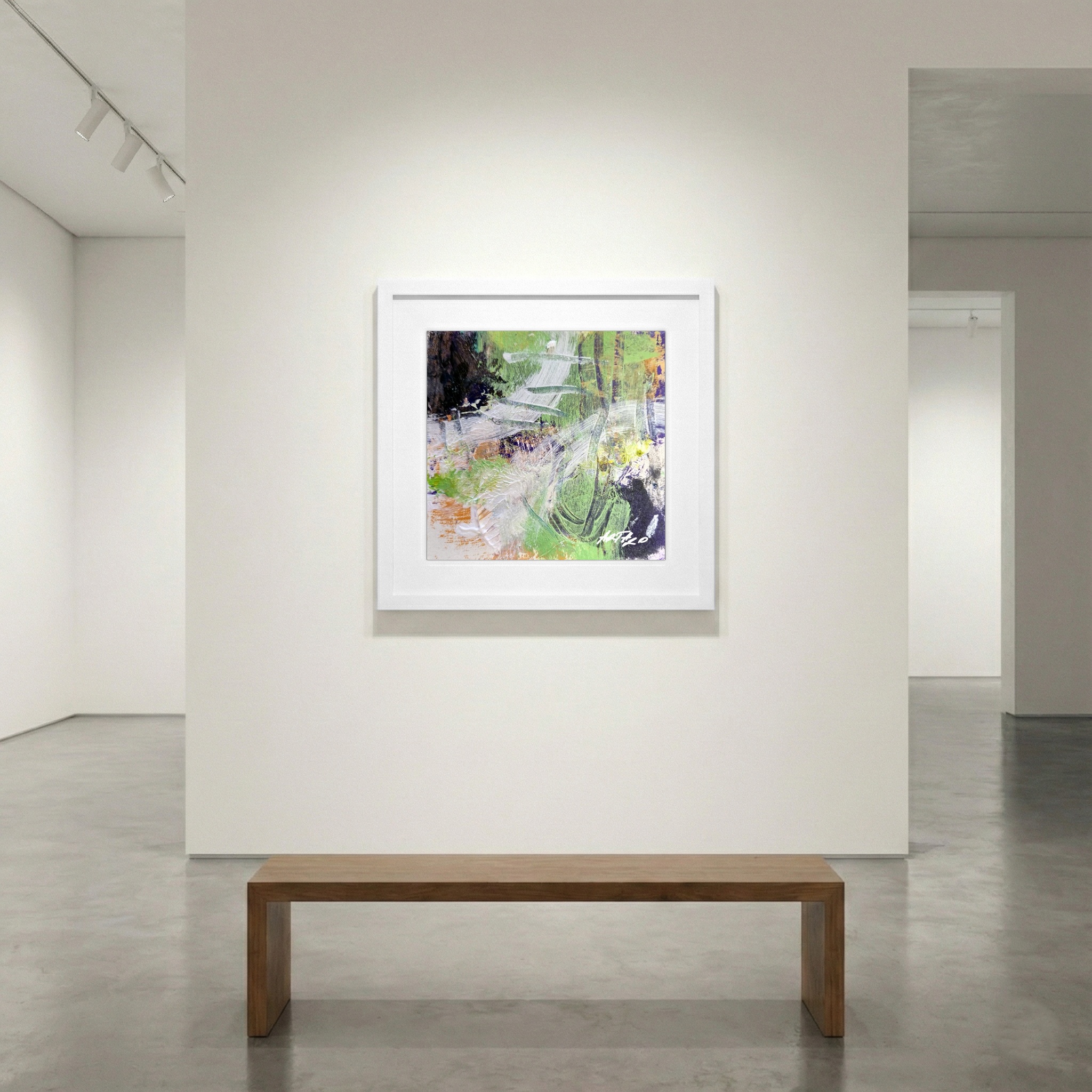 Deep Green and Violet Abstract on Paper — art on the wall, room interior preview 1