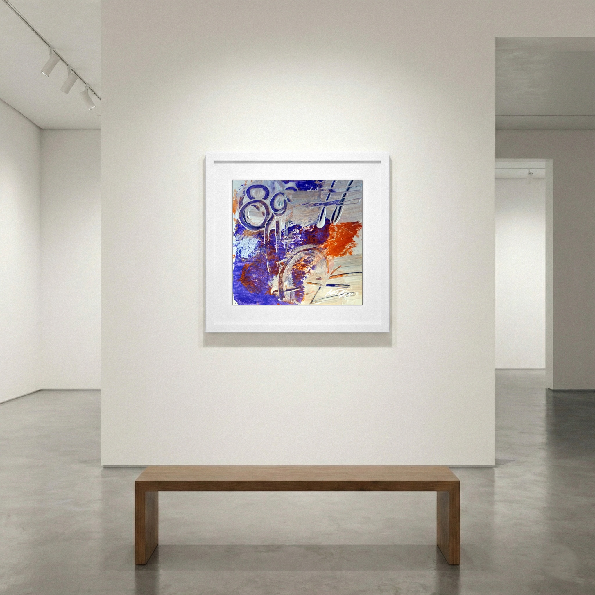 Violet and Orange Abstract on Paper — art on the wall, room interior preview 1