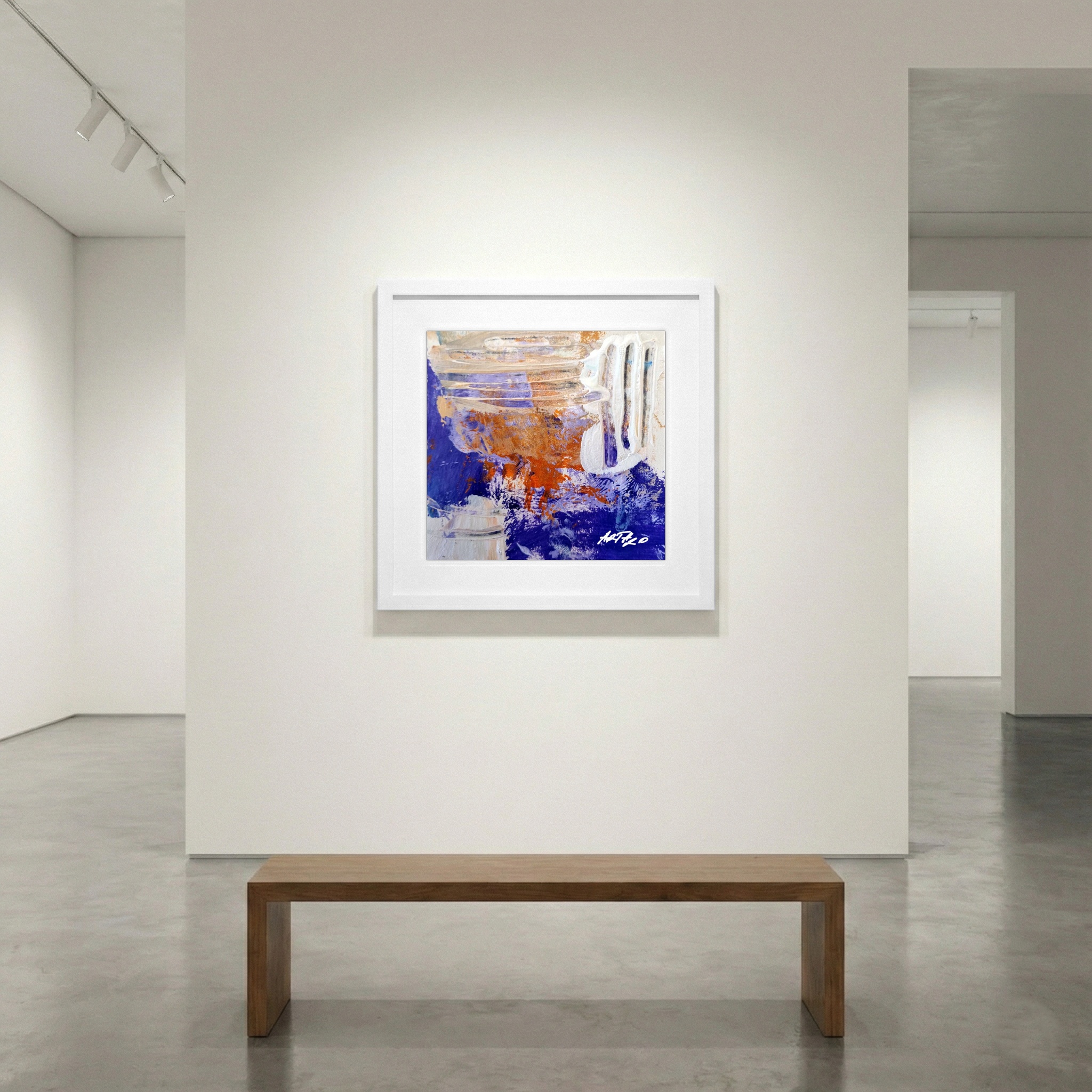 Vivid Purple and Orange Acrylic on Paper — art on the wall, room interior preview 1