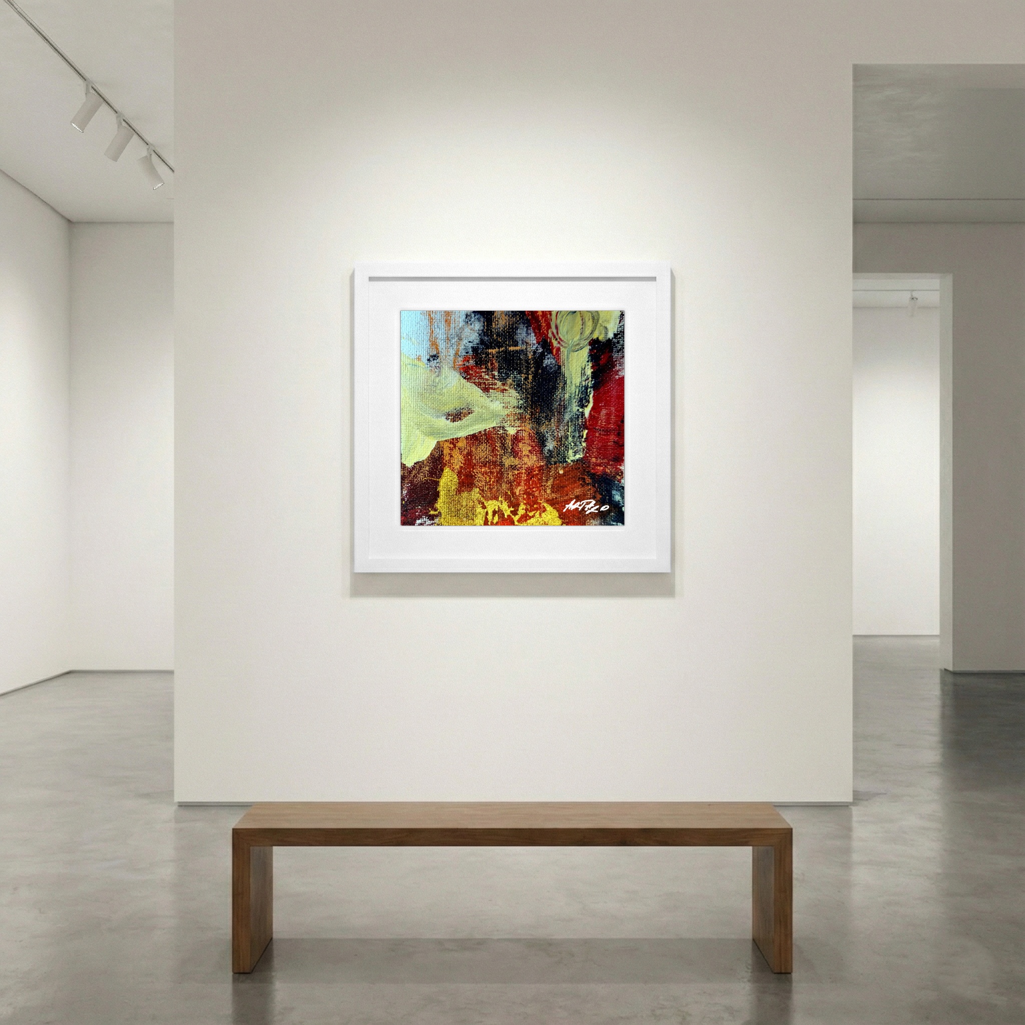 Crimson and Sunshine Abstract on Paper — art on the wall, room interior preview 1