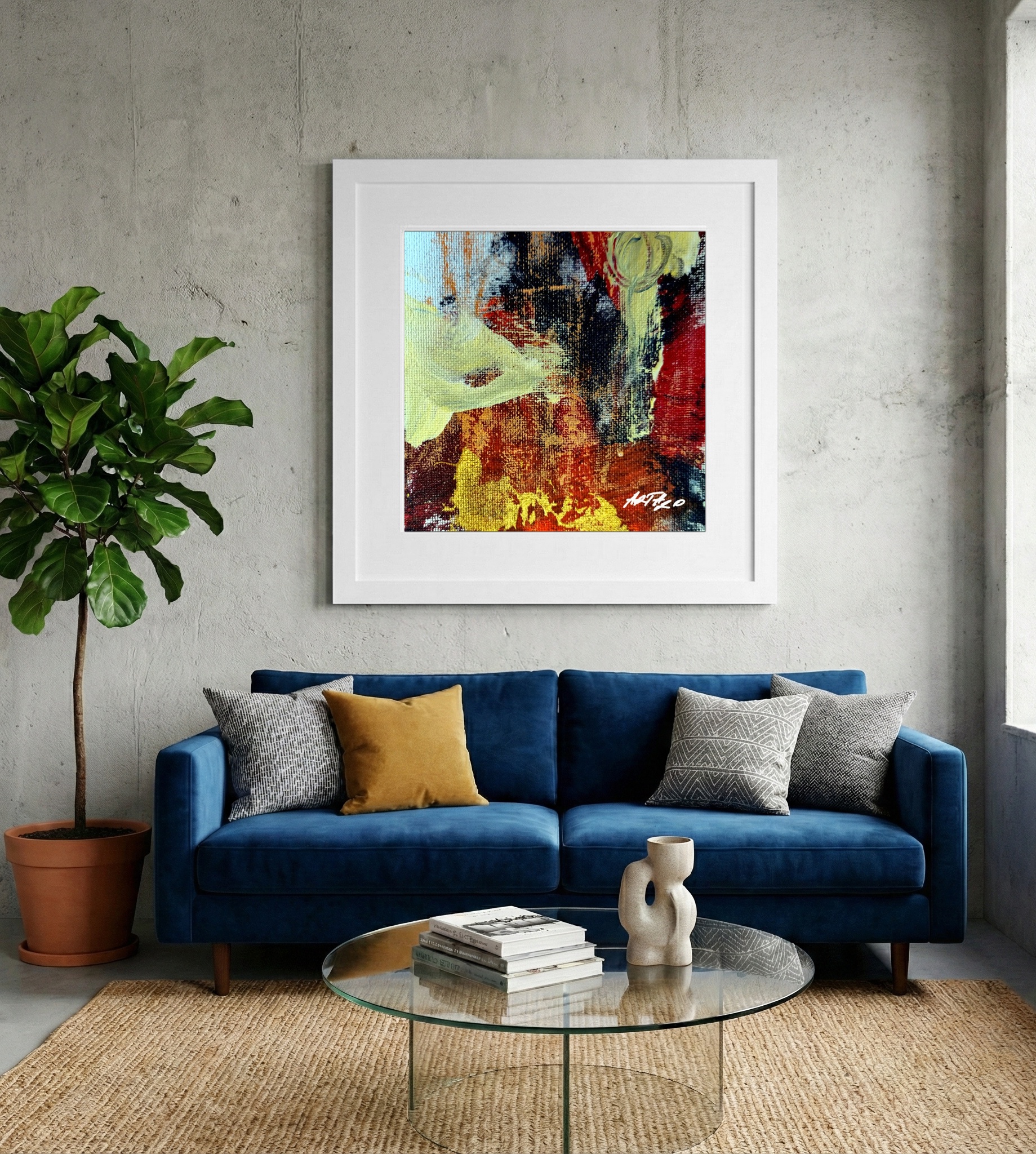 Crimson and Sunshine Abstract on Paper — art on the wall, room interior preview 2