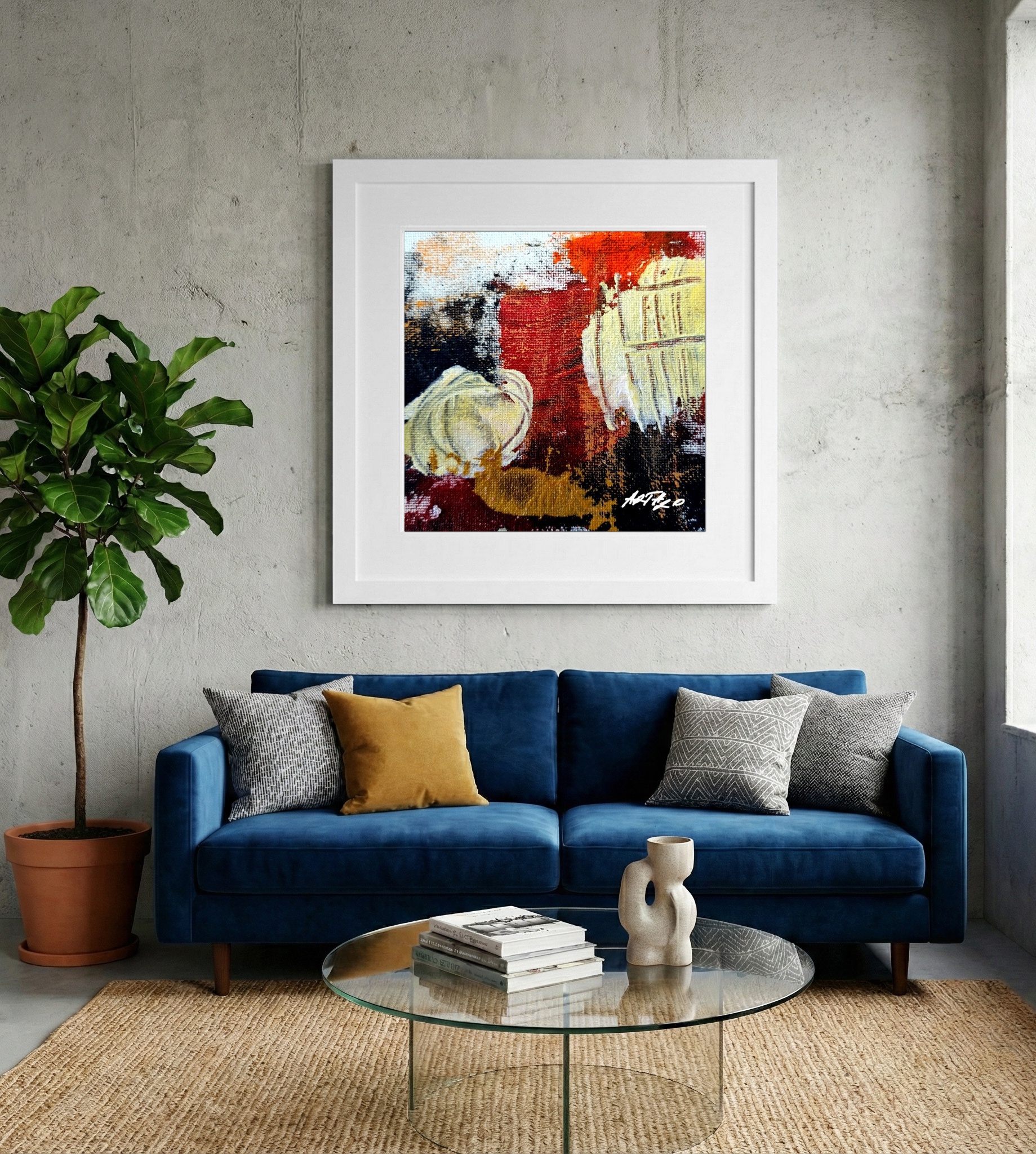 Burnt Orange Abstract on Paper — art on the wall, room interior preview 2