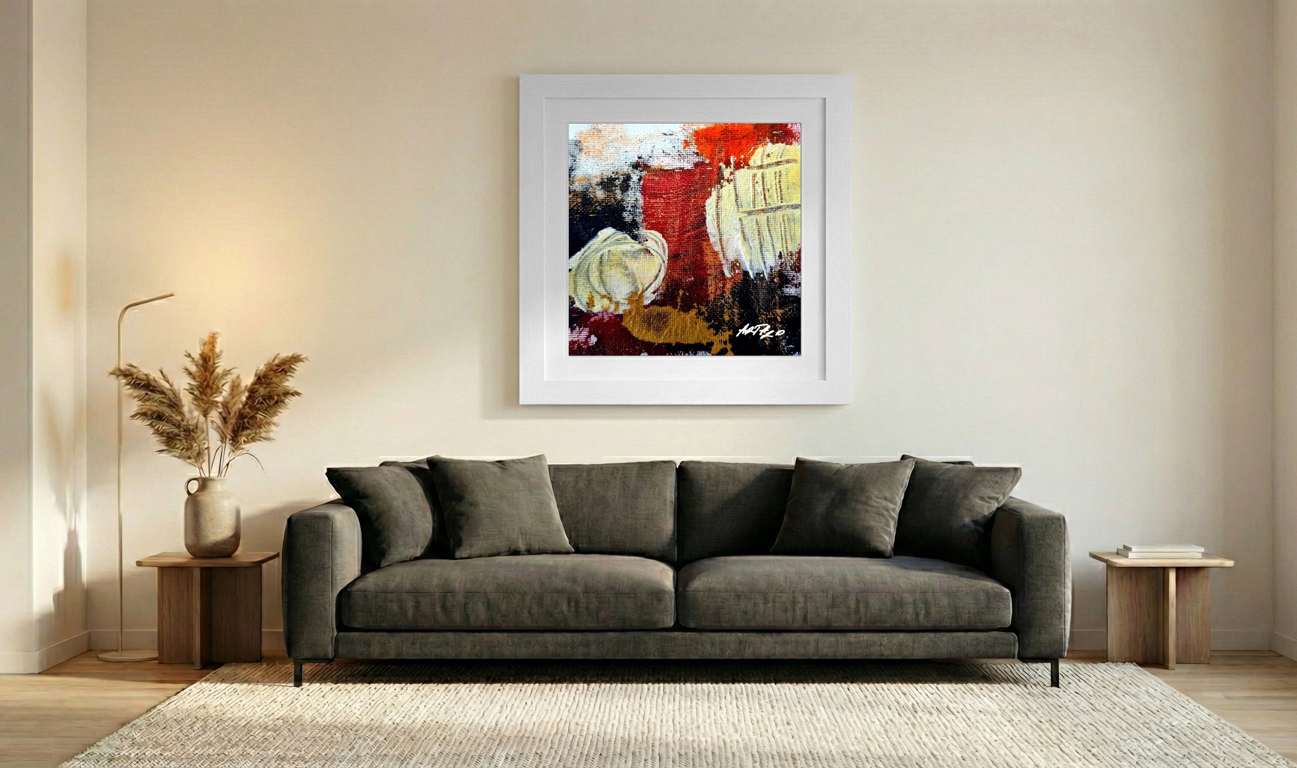 Burnt Orange Abstract on Paper — art on the wall, room interior preview 3