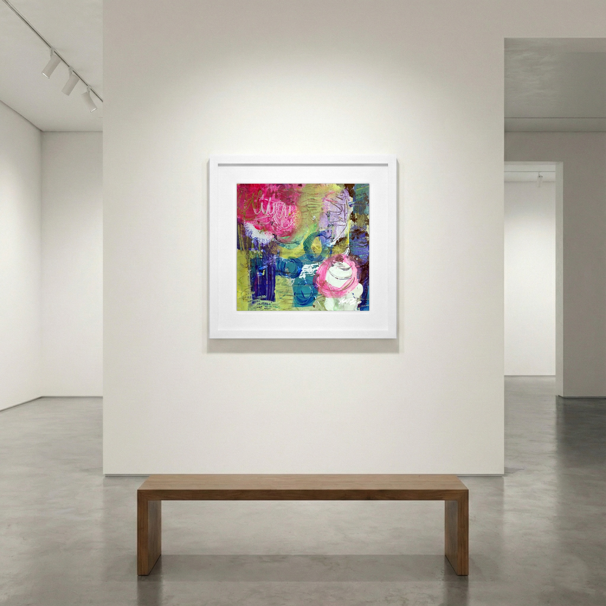 Bold Pink and Teal Abstract on Paper — art on the wall, room interior preview 1