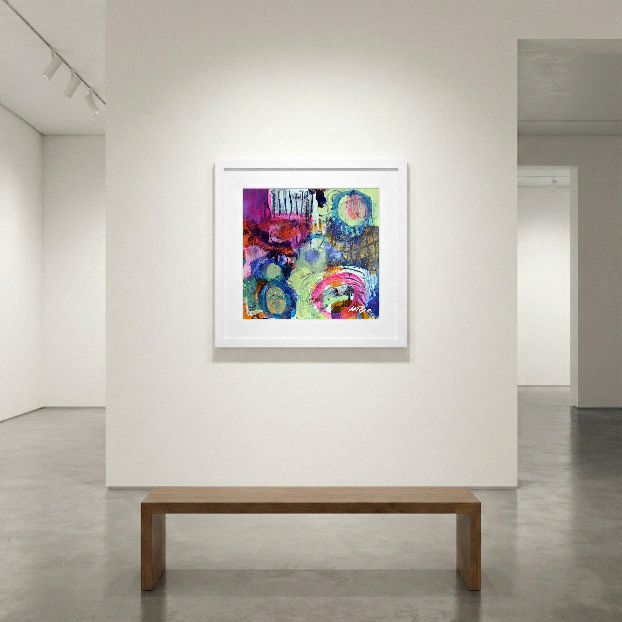 Vibrant Pink and Green Abstract on Paper — art on the wall, room interior preview 1