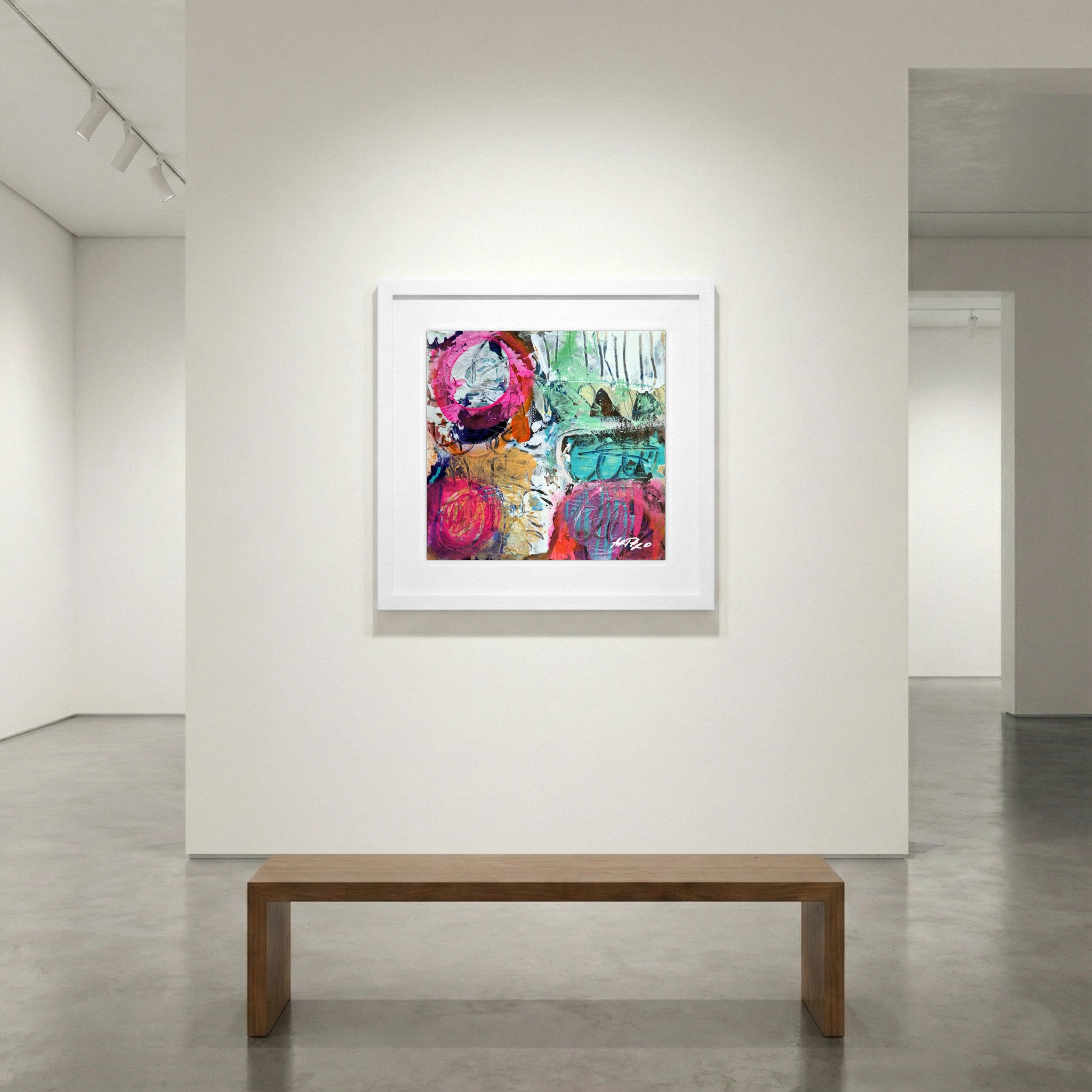 Bright Pink and Teal Abstract on Paper — art on the wall, room interior preview 1