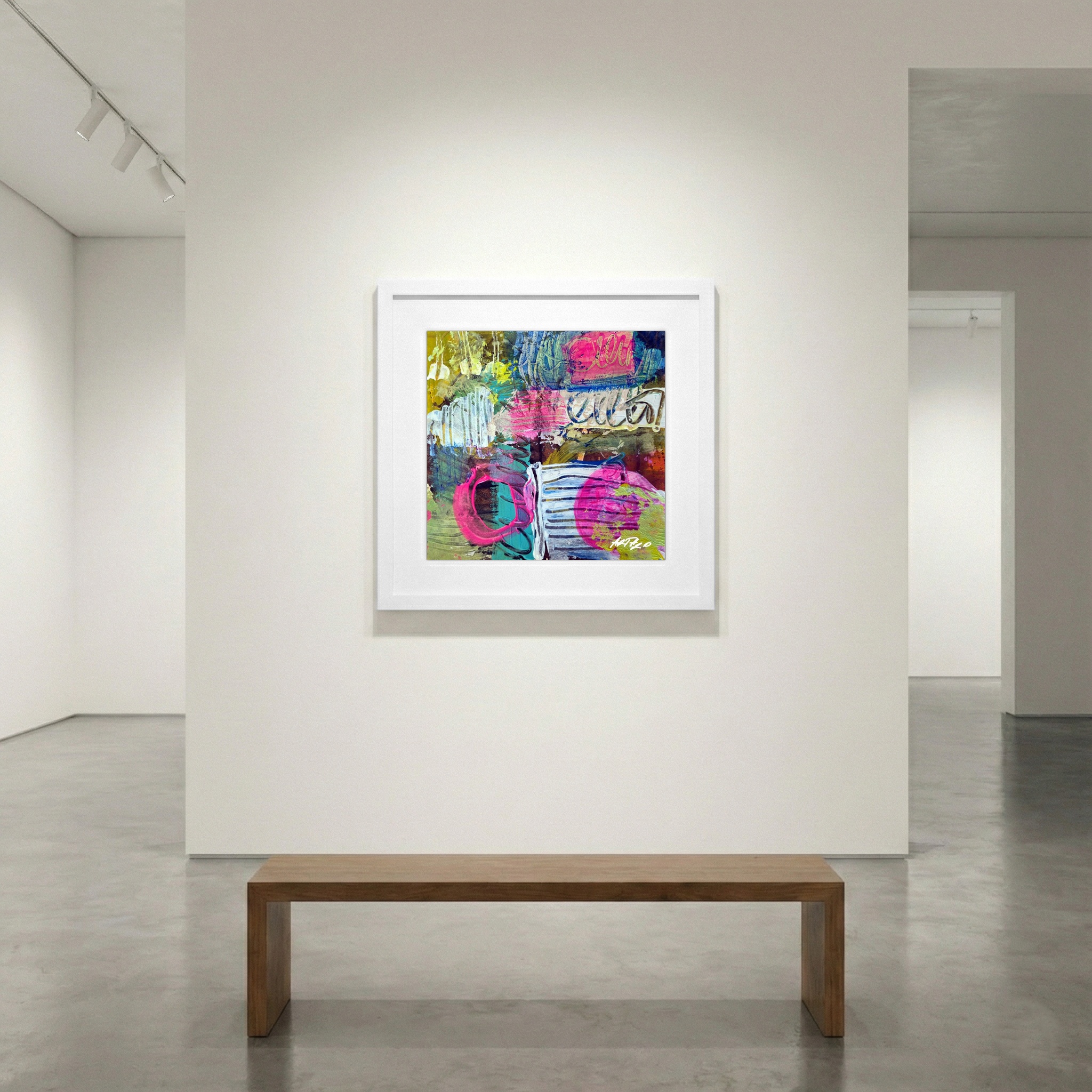 Vibrant Pink and Green Abstract on Paper — art on the wall, room interior preview 1