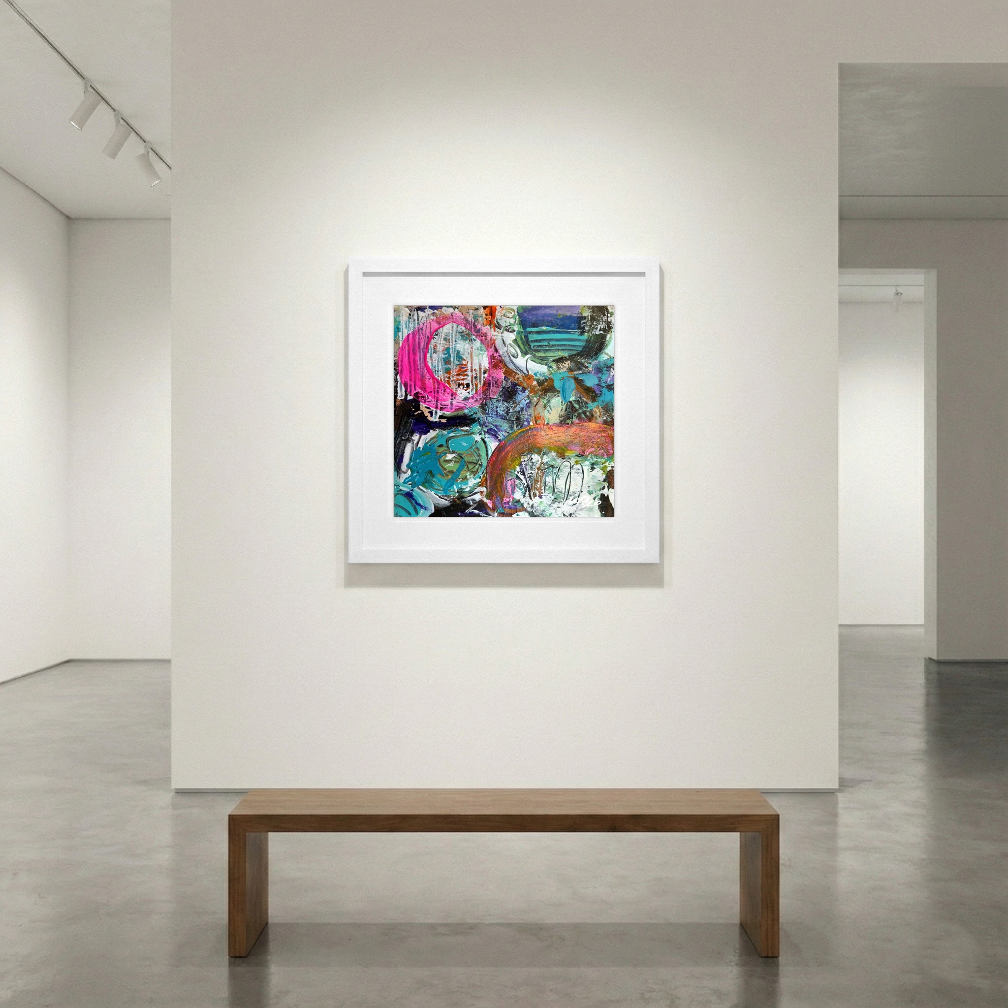 Playful Pink and Green Acrylic on Paper — art on the wall, room interior preview 1