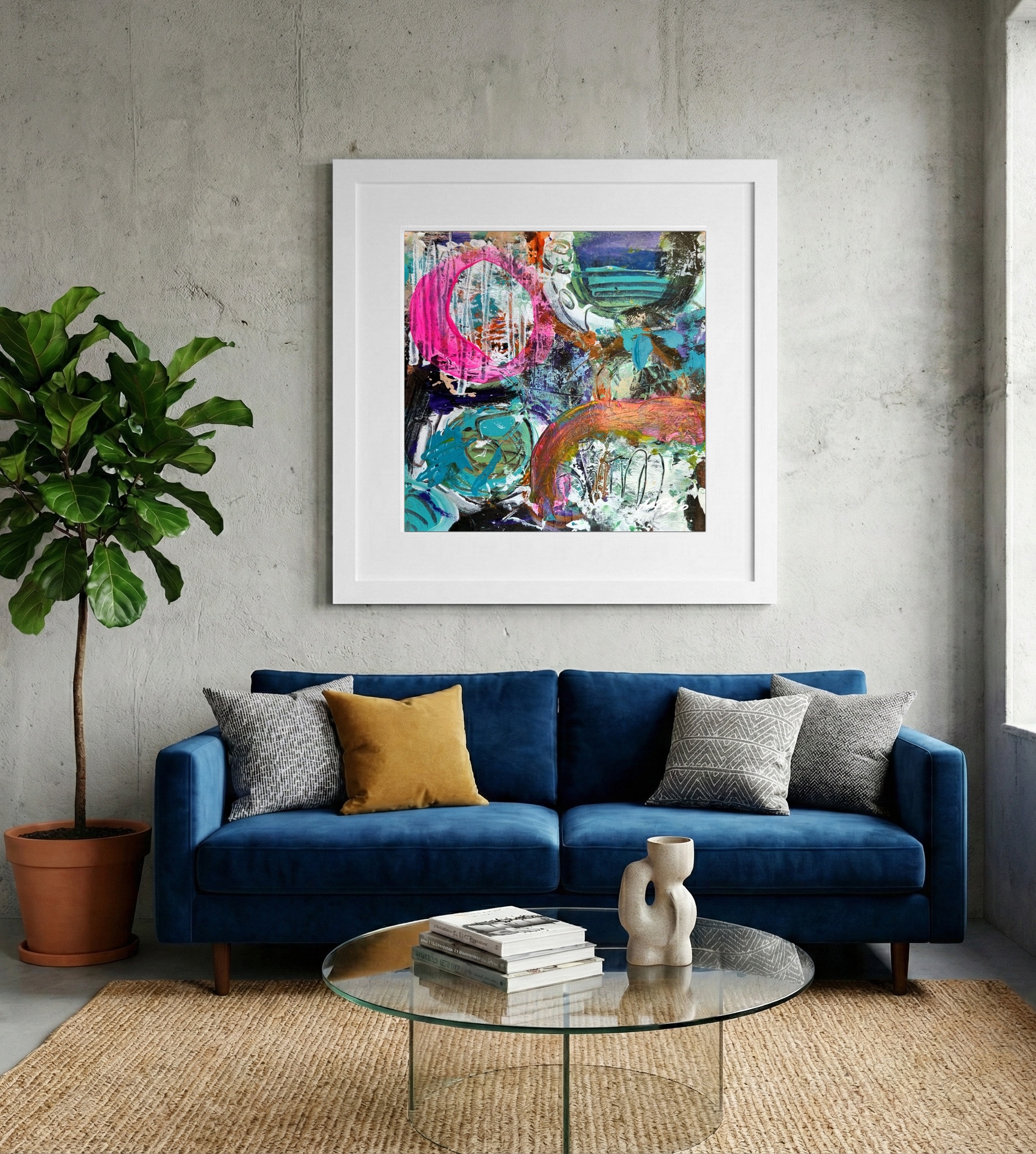 Playful Pink and Green Acrylic on Paper — art on the wall, room interior preview 2