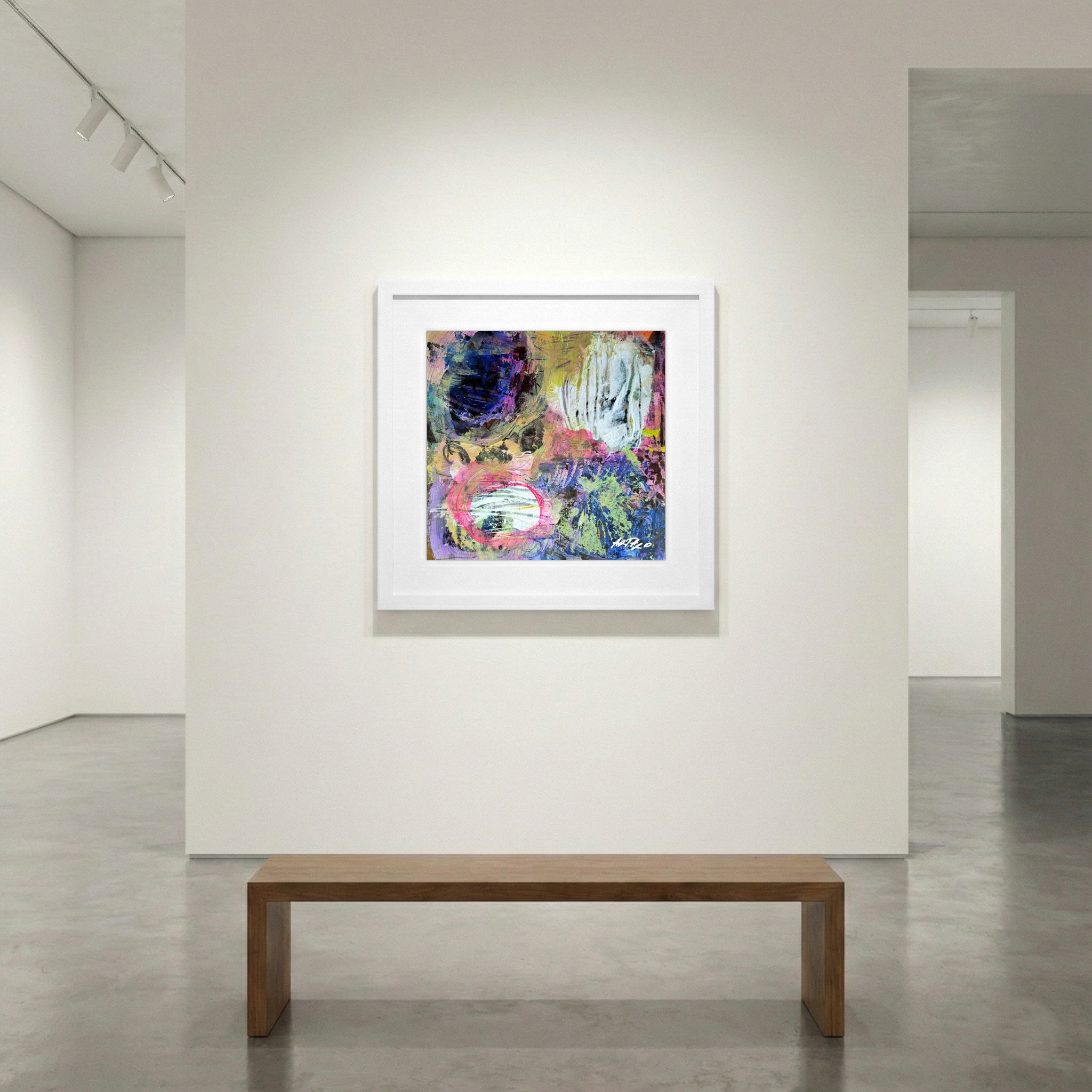 Bright Pink and Purple Acrylic Abstract on Paper — art on the wall, room interior preview 1