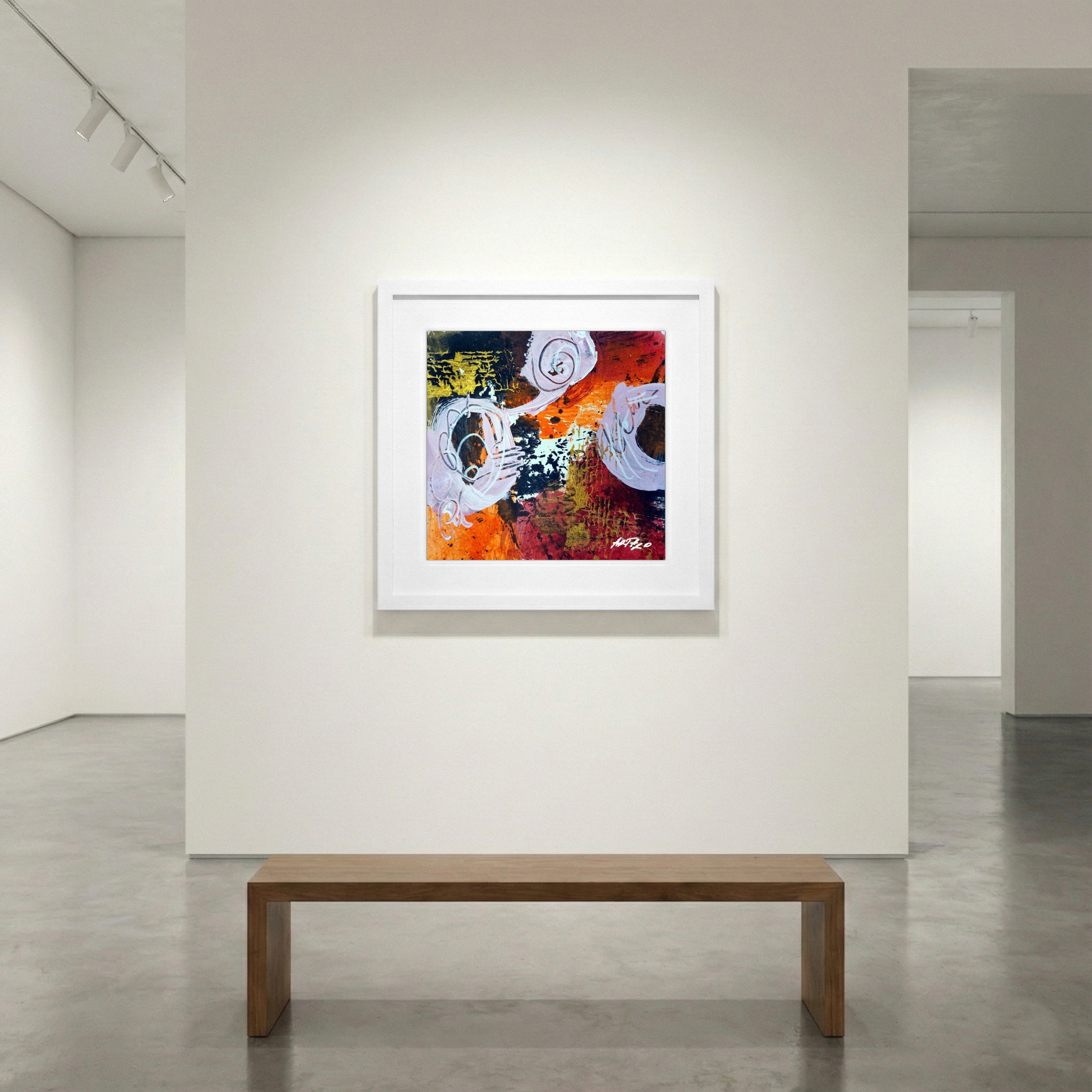 Burnt Orange and Pink Abstract on Paper — art on the wall, room interior preview 1