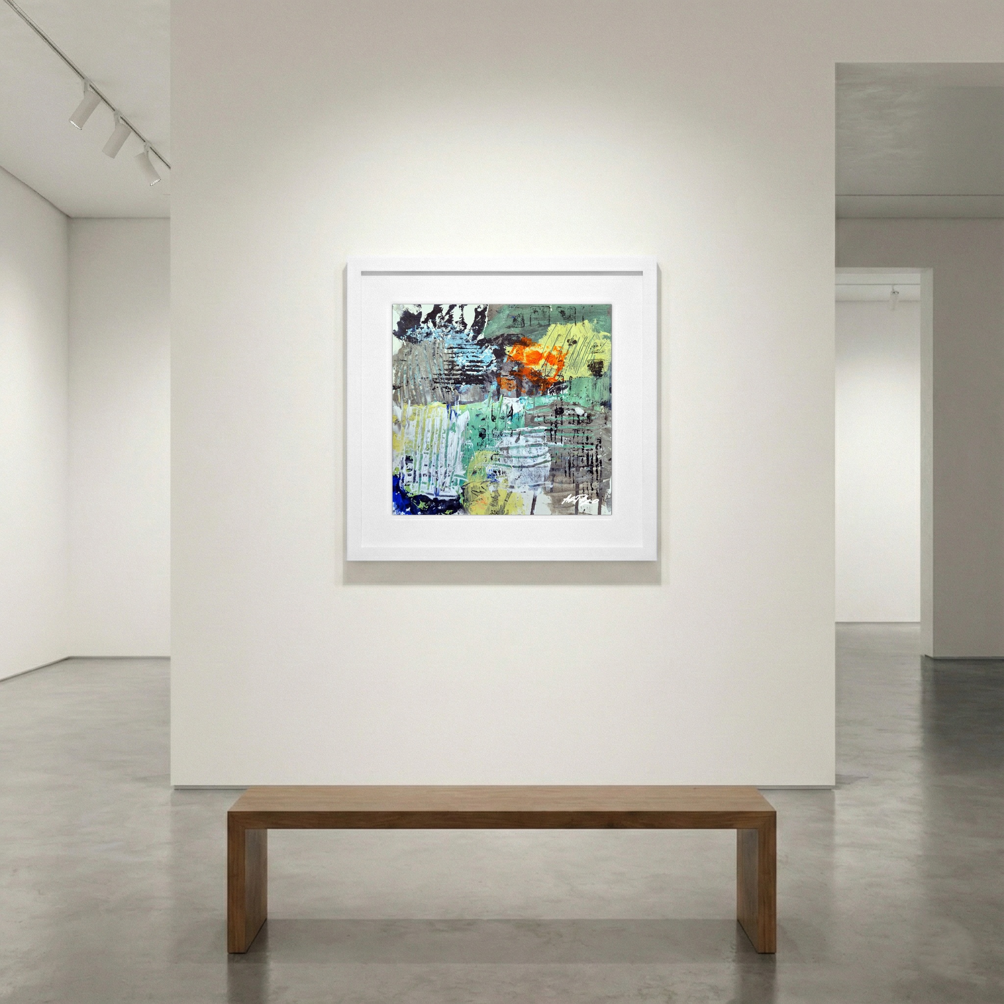 Green and Yellow Acrylic Abstract on Paper — art on the wall, room interior preview 1