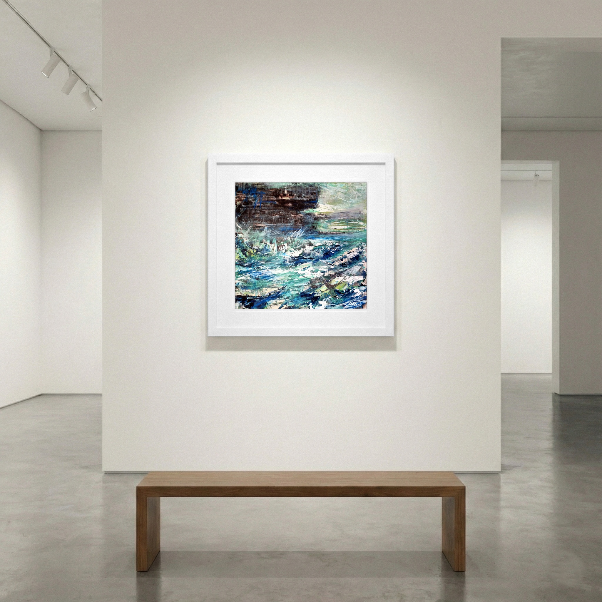 Emerald and Blue Abstract Seascape — art on the wall, room interior preview 1