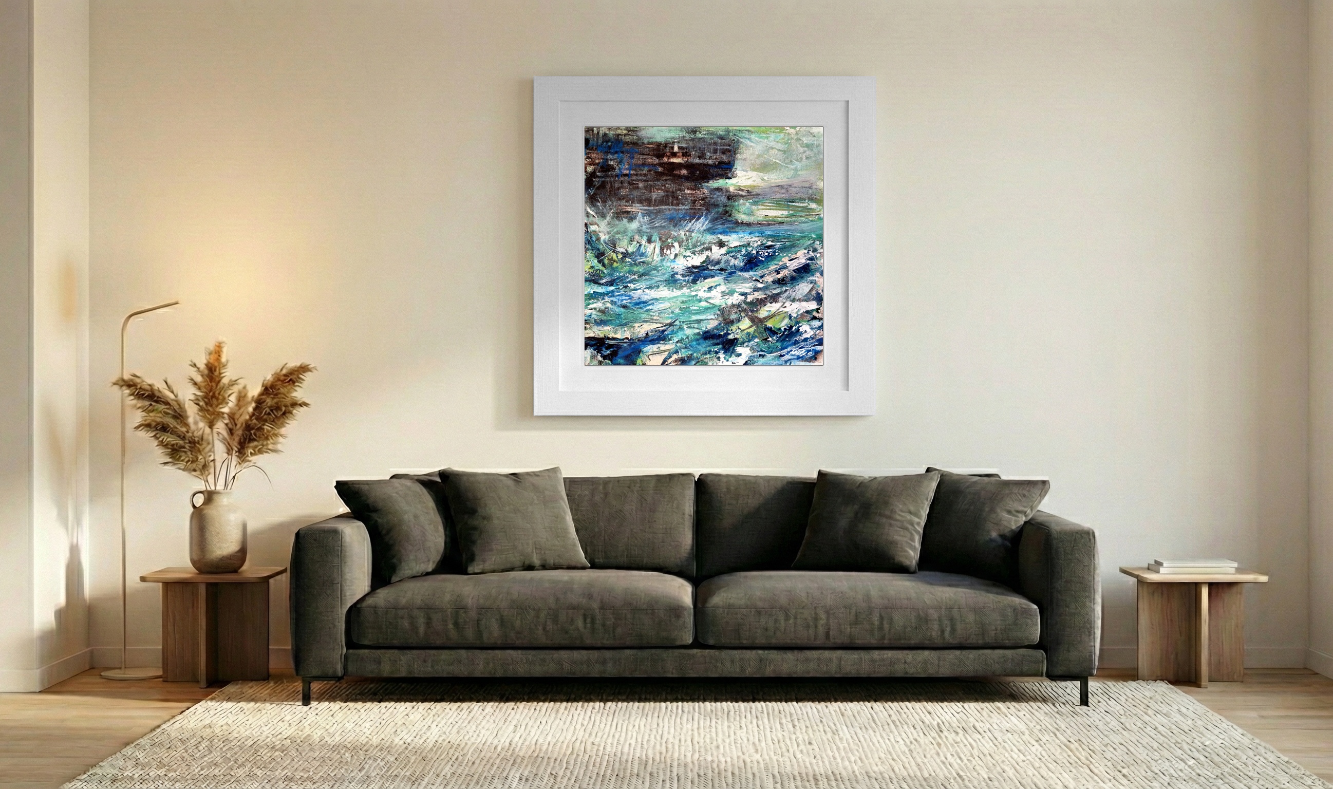 Emerald and Blue Abstract Seascape — art on the wall, room interior preview 3