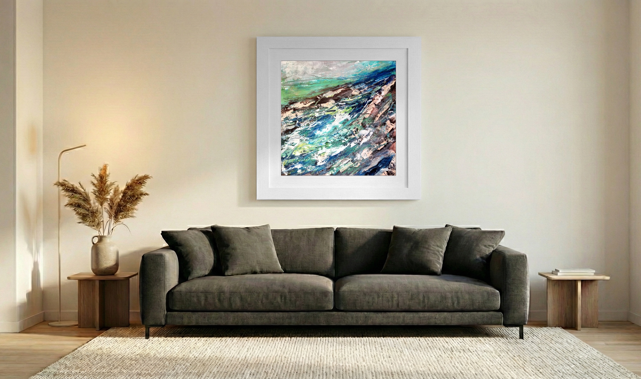 Emerald and Deep Blue Seascape — art on the wall, room interior preview 3