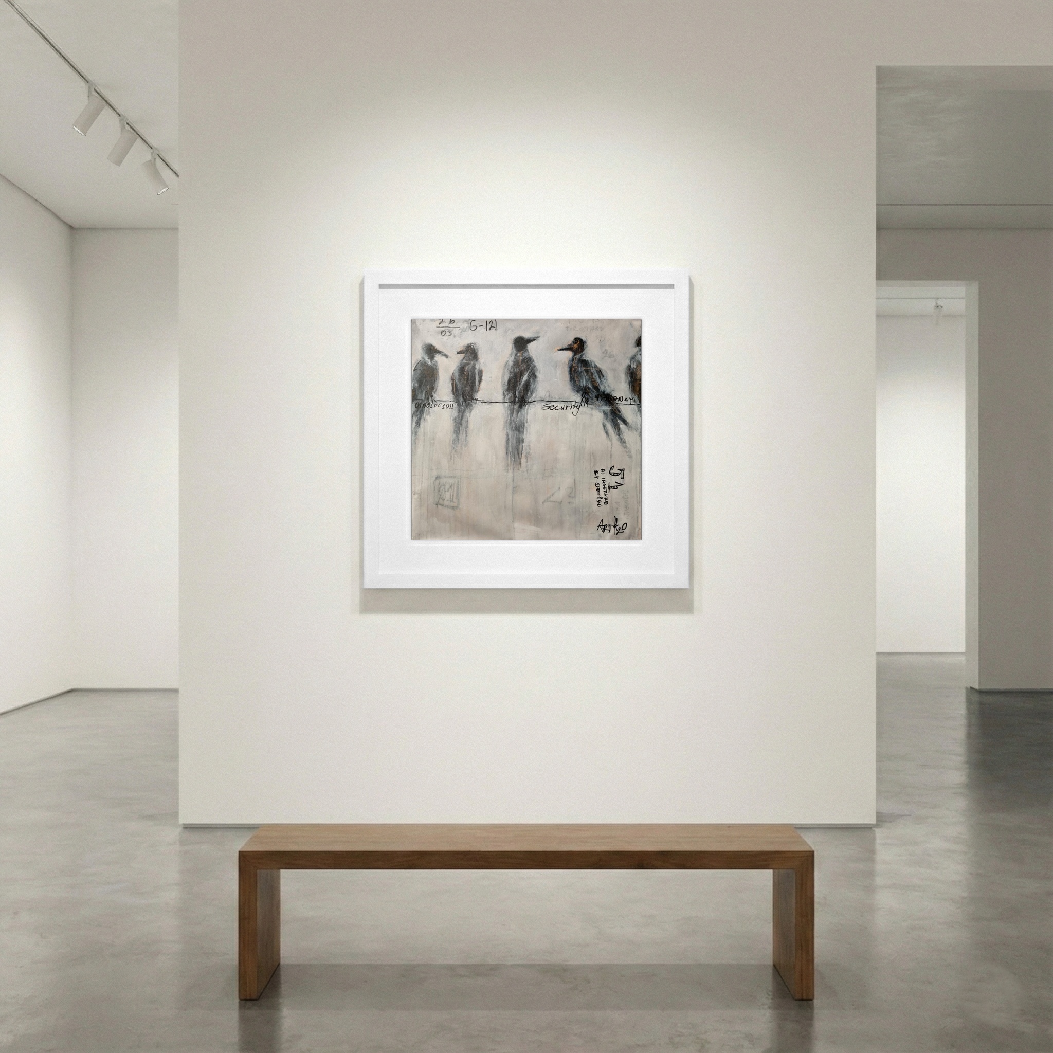 Gray and Black Ink Birds on Canvas — art on the wall, room interior preview 1