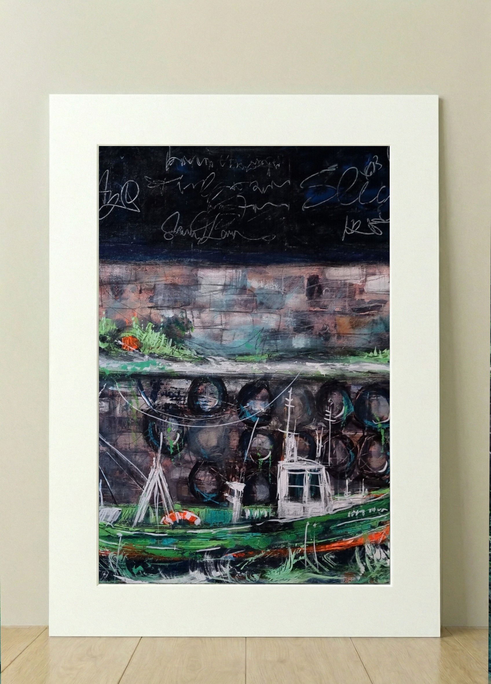 Emerald Green Fishing Boat at Sligo Harbour — art on the wall, room interior preview 1