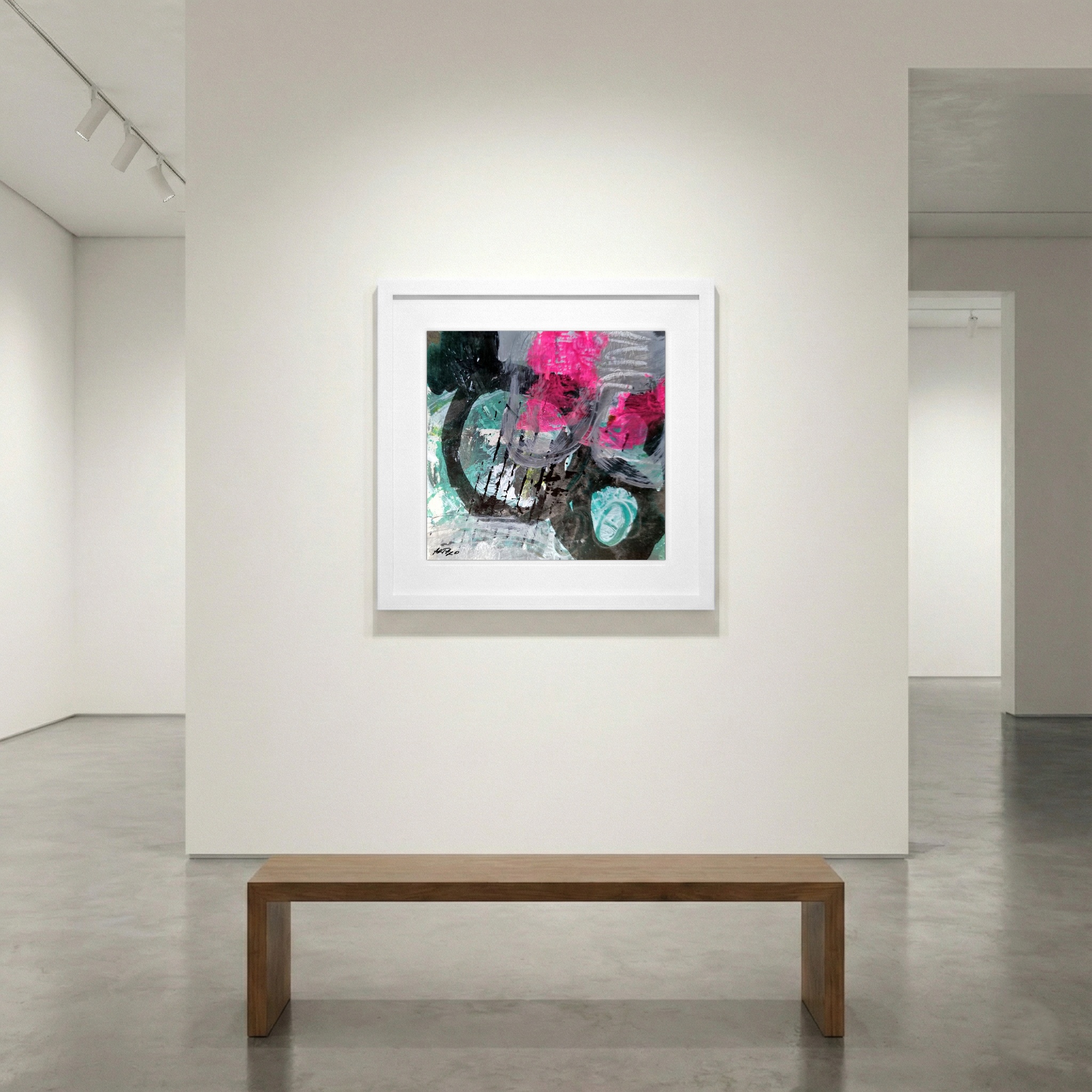 Fuchsia and Teal Abstract on Paper — art on the wall, room interior preview 1