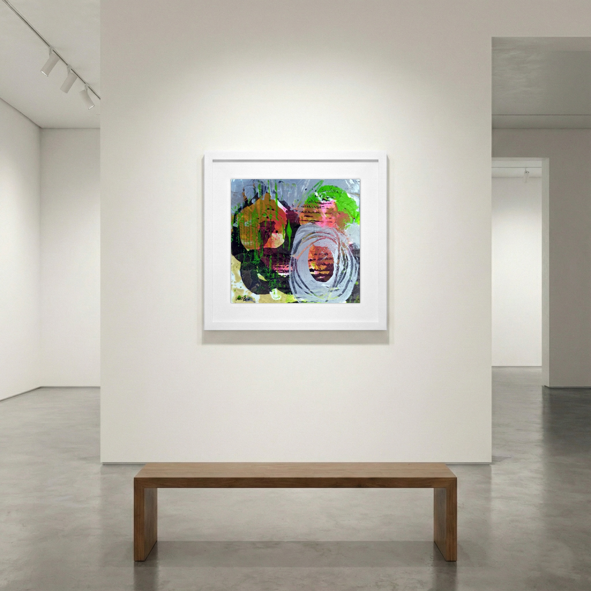 Vivid Pink and Green Acrylic Abstract — art on the wall, room interior preview 1