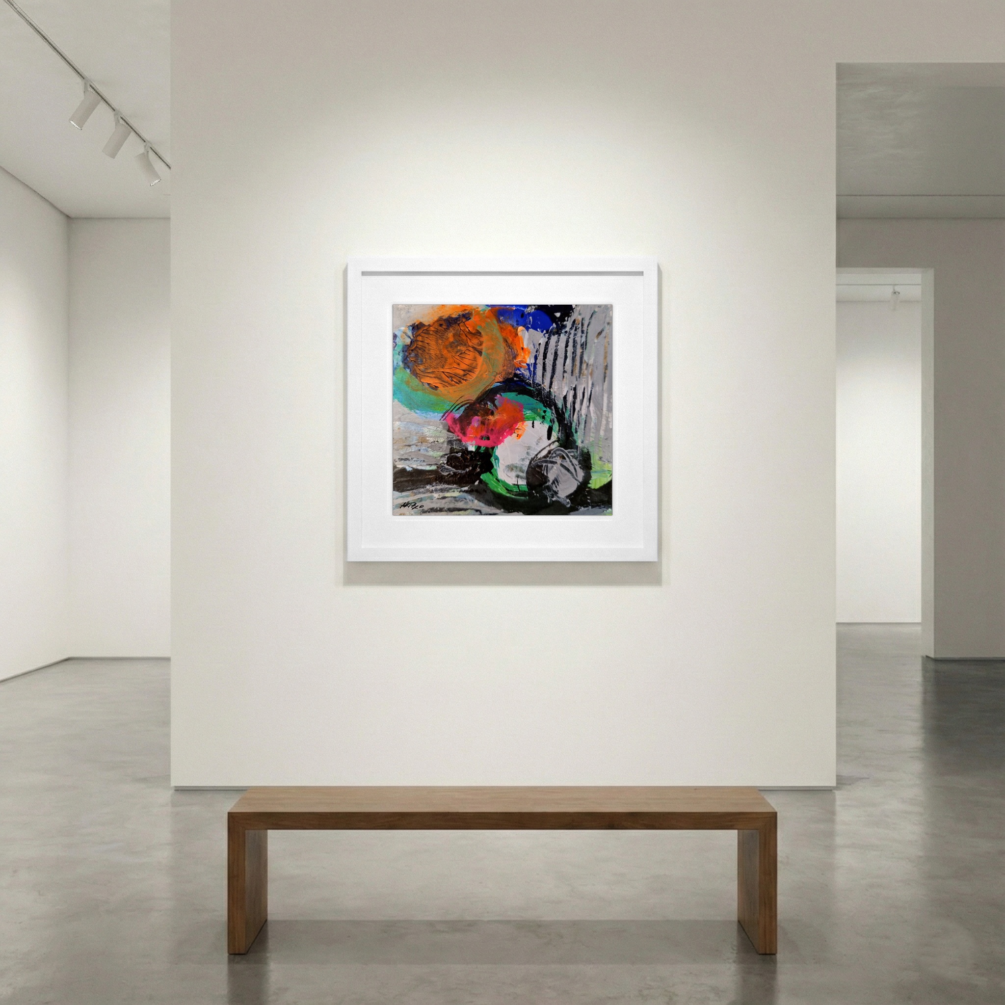 Orange and Green Abstract on Paper — art on the wall, room interior preview 1