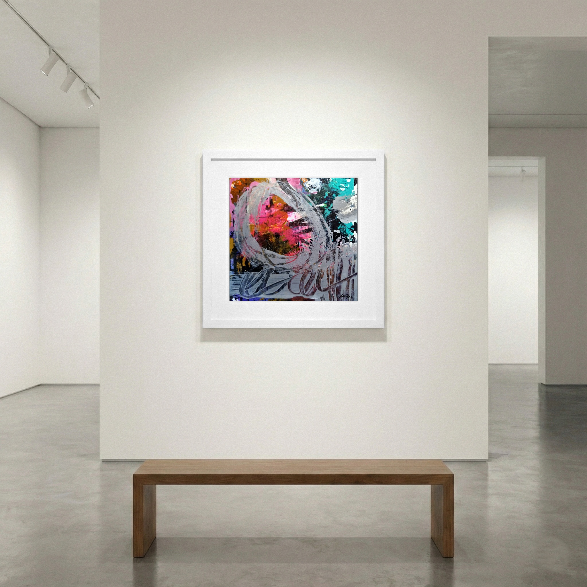 Hot Pink and Black Acrylic Abstract on Paper — art on the wall, room interior preview 1