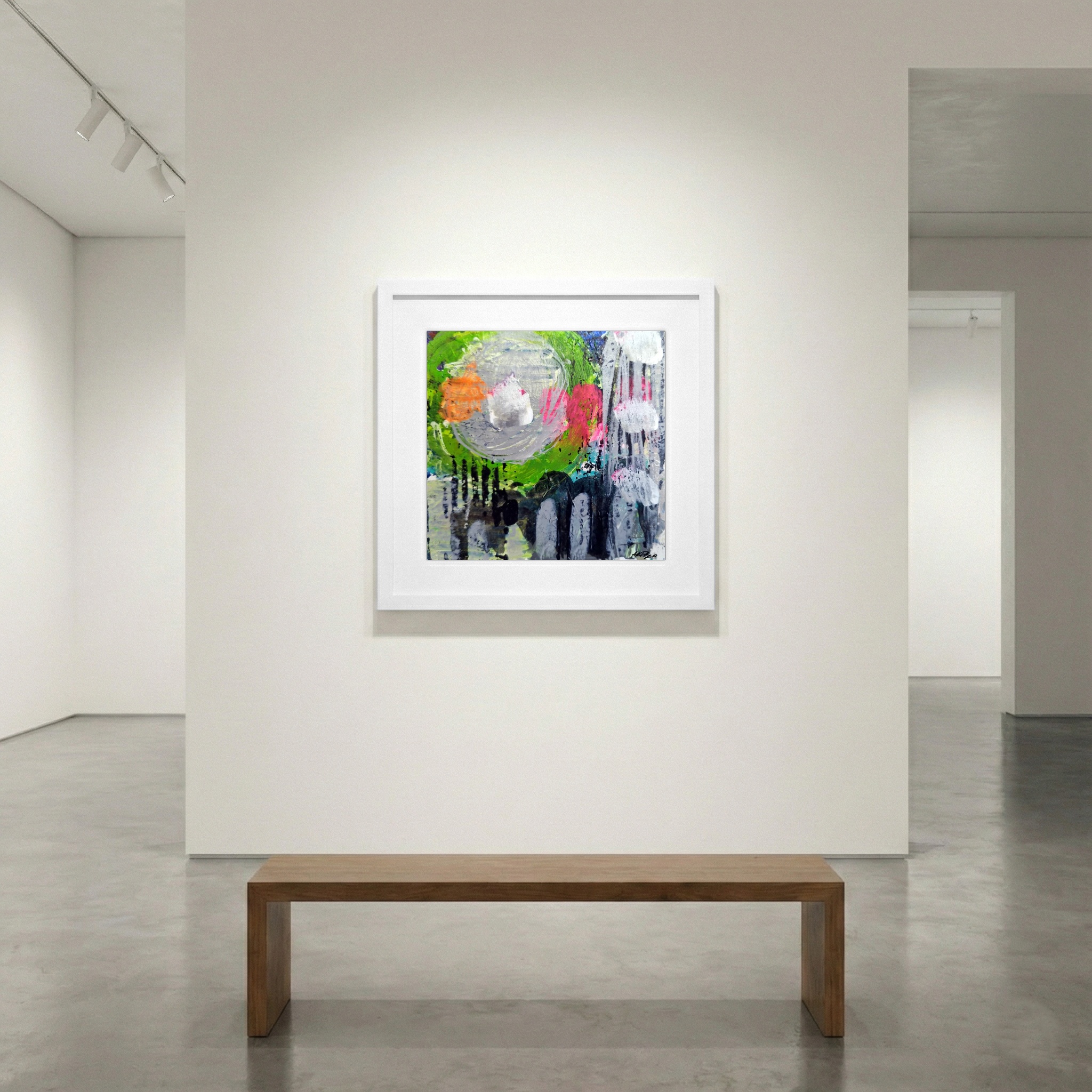 Lively Green and Pink Acrylic on Paper — art on the wall, room interior preview 1