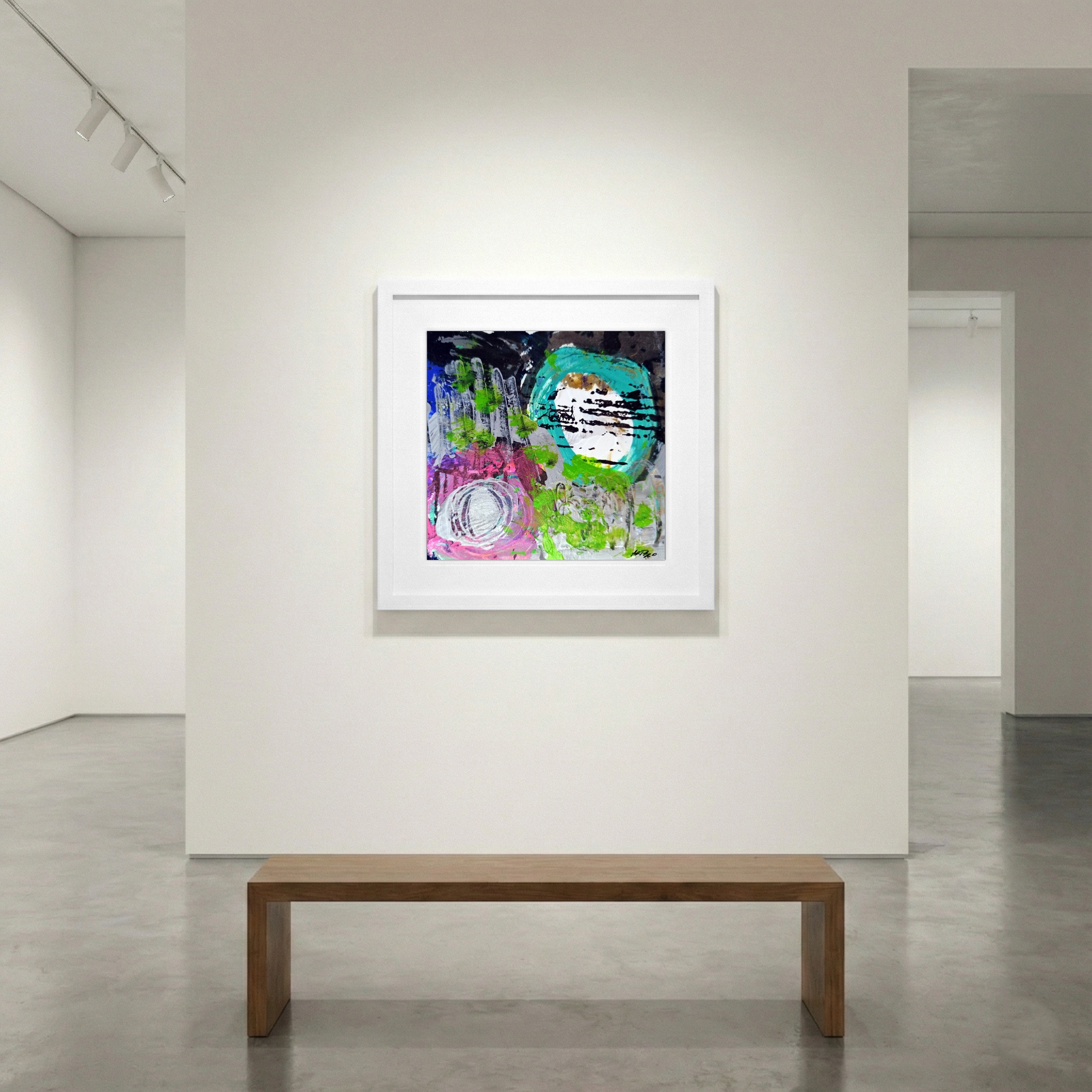 Neon Green and Turquoise Abstract on Paper — art on the wall, room interior preview 1