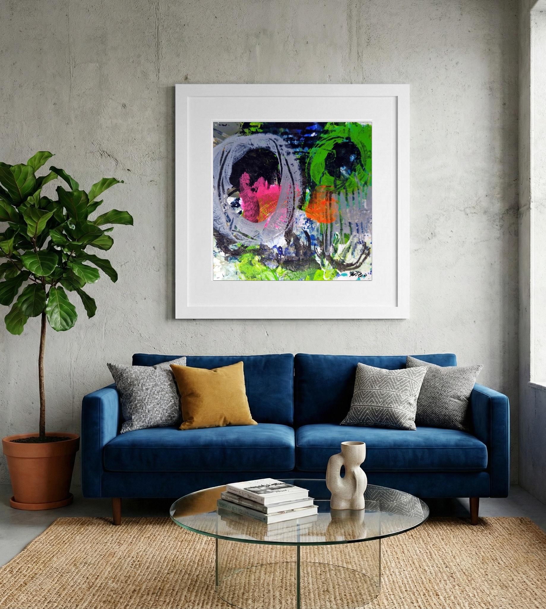 Neon Pink and Green Playful Abstract on Paper — art on the wall, room interior preview 2