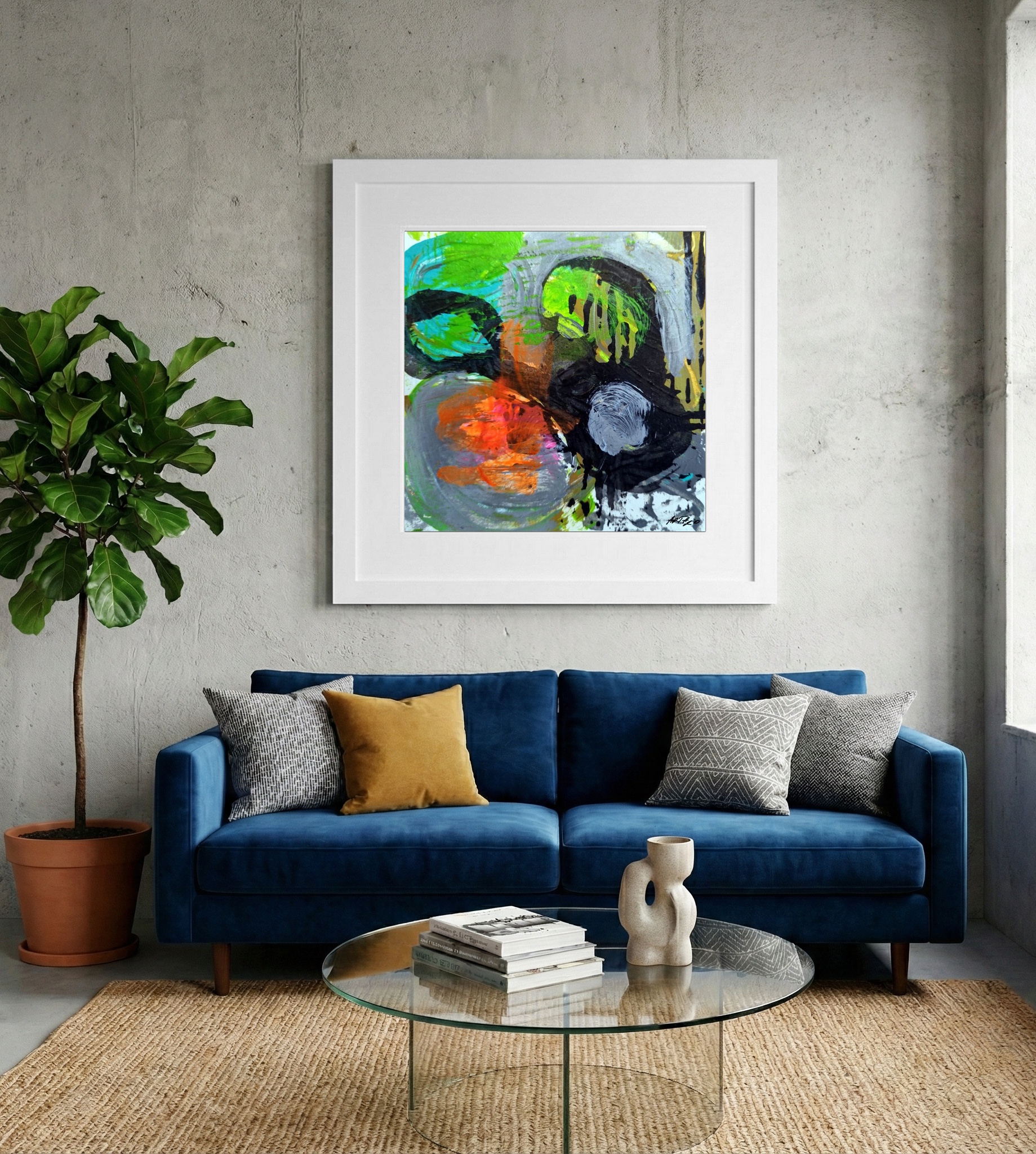 Lively Green Acrylic on Paper — art on the wall, room interior preview 2
