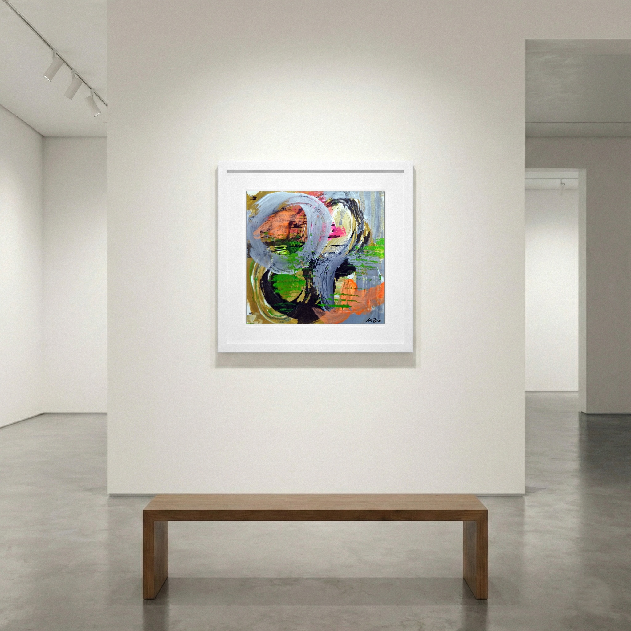 Gold and Green Acrylic Abstract on Paper — art on the wall, room interior preview 1